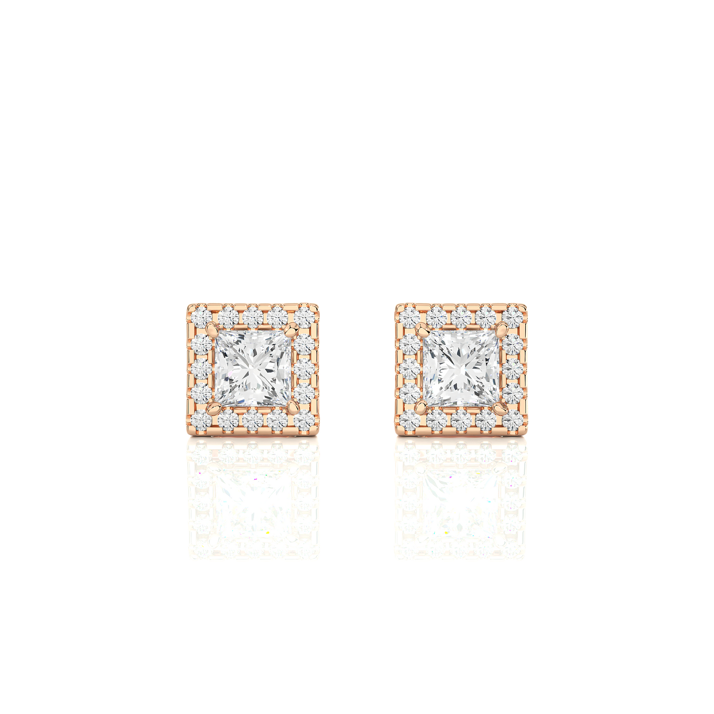 1.12 TCW Princess EF-VS Lab Grown For Each Diamond Halo Earring/Princess Stone Earrings/Gold CVD Diamond Earring/Anniversary Gift/Solitaire Diamond Stud Earring/1 Ct Diamond Earring/Prong Setting/igi Certified/Stud Earring/Ethical Diamond/Silver Earring/Gold Earring/CVD Diamond Earring/EF Color Diamond/VS Clarity Diamond/Manmade Diamond/Lab Grown Diamond/Princess Cut Diamond/Round Side Sone Diamond