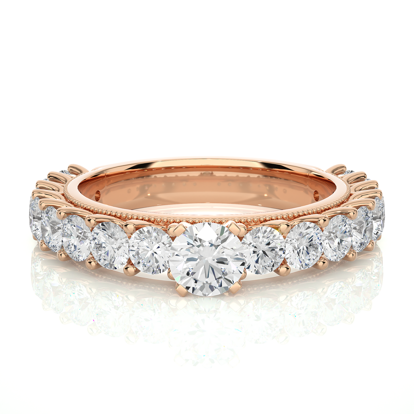 0.5 CT Round Cut Lab Grown Diamond Engagement Ring in Pave Setting/Wedding Ring/E Color/VS Clarity/1 Ct Diamond Ring/CVD Diamond Ring/Round Cut Diamond/Round Diamond Side Stone/Prong Set/Pave Set/10k Gold/14k Gold/18k Gold/Yellow Gold/White Gold/Rose Gold/Anniversary Gift