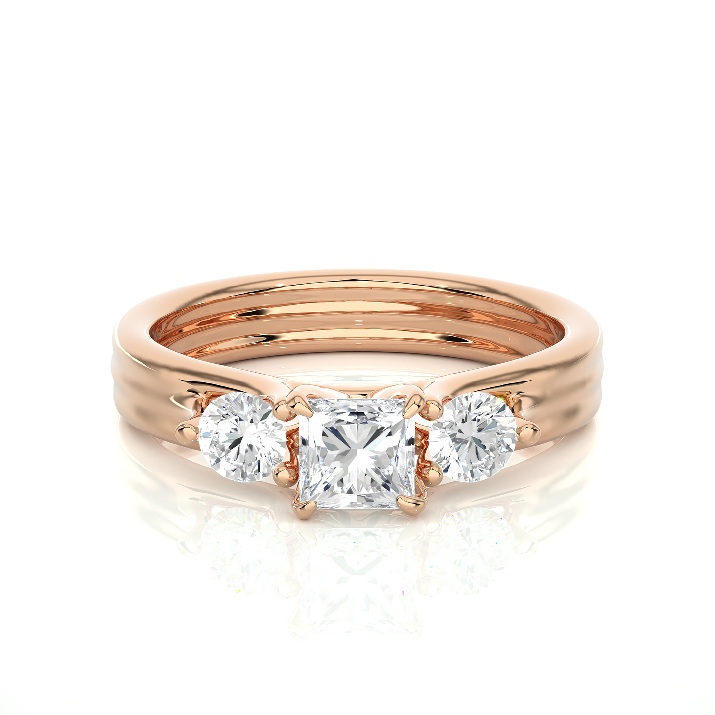 1.11 Ct Princess Cut F-VS1 Lab Grown Diamond Three Stone Engagement Ring/Wedding Ring/F Color/VS Clarity/1 Ct Diamond Ring/CVD Diamond Ring/Princess Cut Diamond/Round Diamond Side Stone/Prong Set/Three Stone Set/10k Gold/14k Gold/18k Gold/Yellow Gold/White Gold/Rose Gold/Anniversary Gift