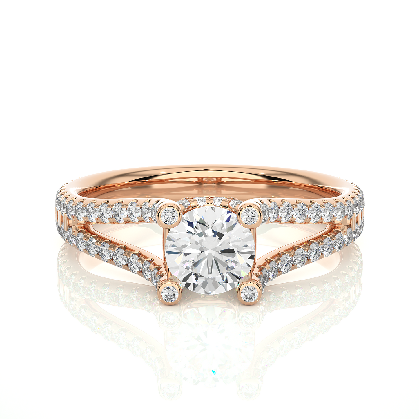 1.02 CT Round Cut Lab Grown Diamond Engagement Ring in Split Shank With Pave Setting/Wedding Ring/F Color/VS Clarity/1 Ct Diamond Ring/CVD Diamond Ring/Round Cut Diamond/Round Diamond Side Stone/Four Prong Set/Pave Set/10k Gold/14k Gold/18k Gold/Yellow Gold/White Gold/Rose Gold/Anniversary Gift