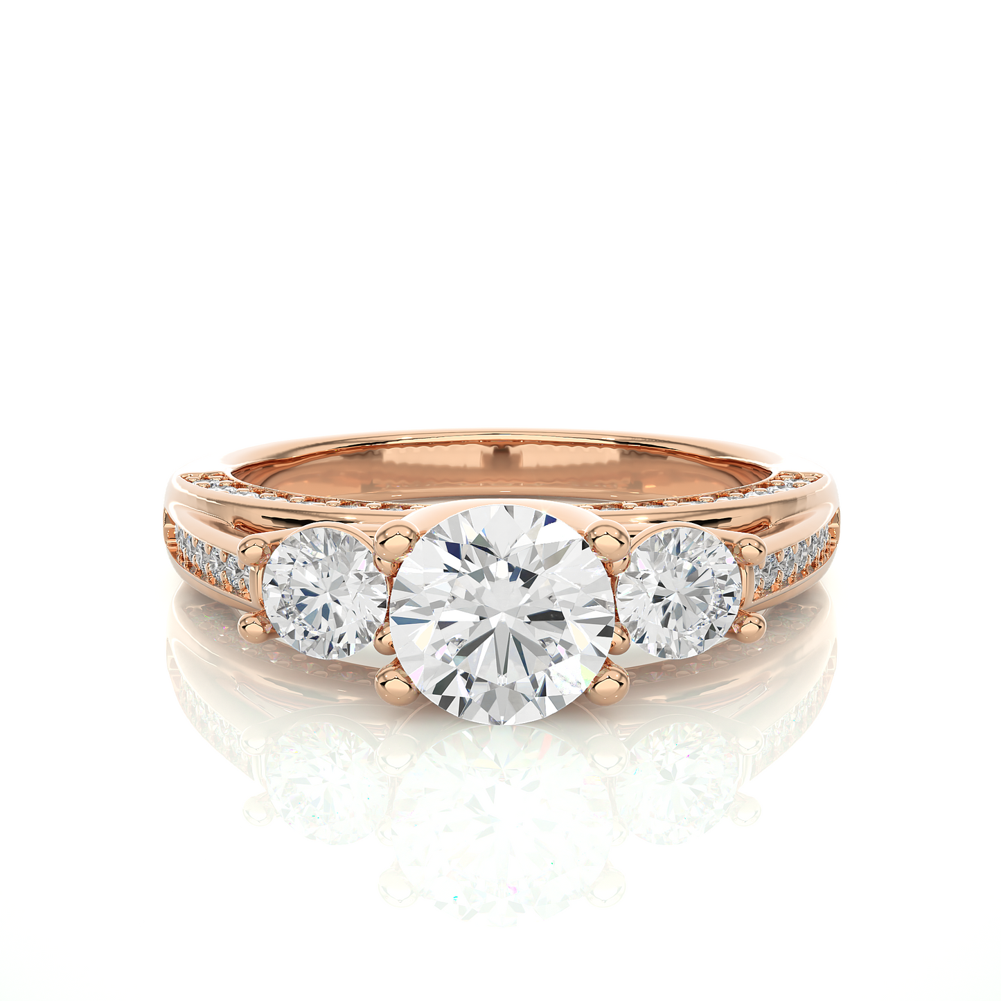 1.01 Ct Round Cut E-VS1 Lab Grown Diamond Gold Engagement Ring/Wedding Ring/E Color/VS Clarity/1 Ct Diamond Ring/CVD Diamond Ring/Round Cut Diamond/Round Diamond Side Stone/Prong Set/Three Stone Set/Pave Set/10k Gold/14k Gold/18k Gold/Yellow Gold/White Gold/Rose Gold/Anniversary Gift