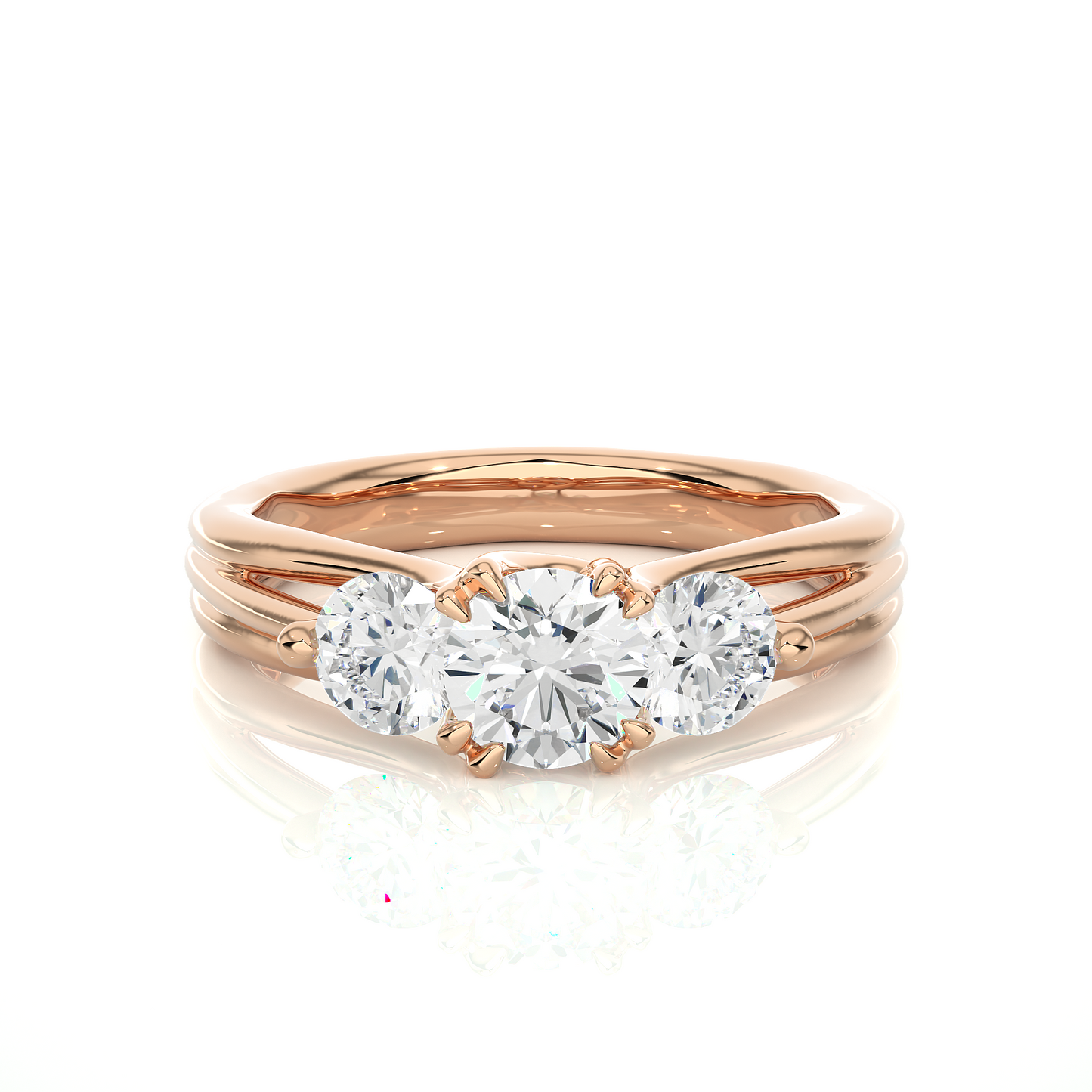 1.15 Ct Round Cut E-VS1 Lab Grown Diamond Gold Engagement Ring/Wedding Ring/E Color/VS Clarity/1 Ct Diamond Ring/CVD Diamond Ring/Round Cut Diamond/Round Diamond Side Stone/Prong Set/Three Stone Set/10k Gold/14k Gold/18k Gold/Yellow Gold/White Gold/Rose Gold/Anniversary Gift