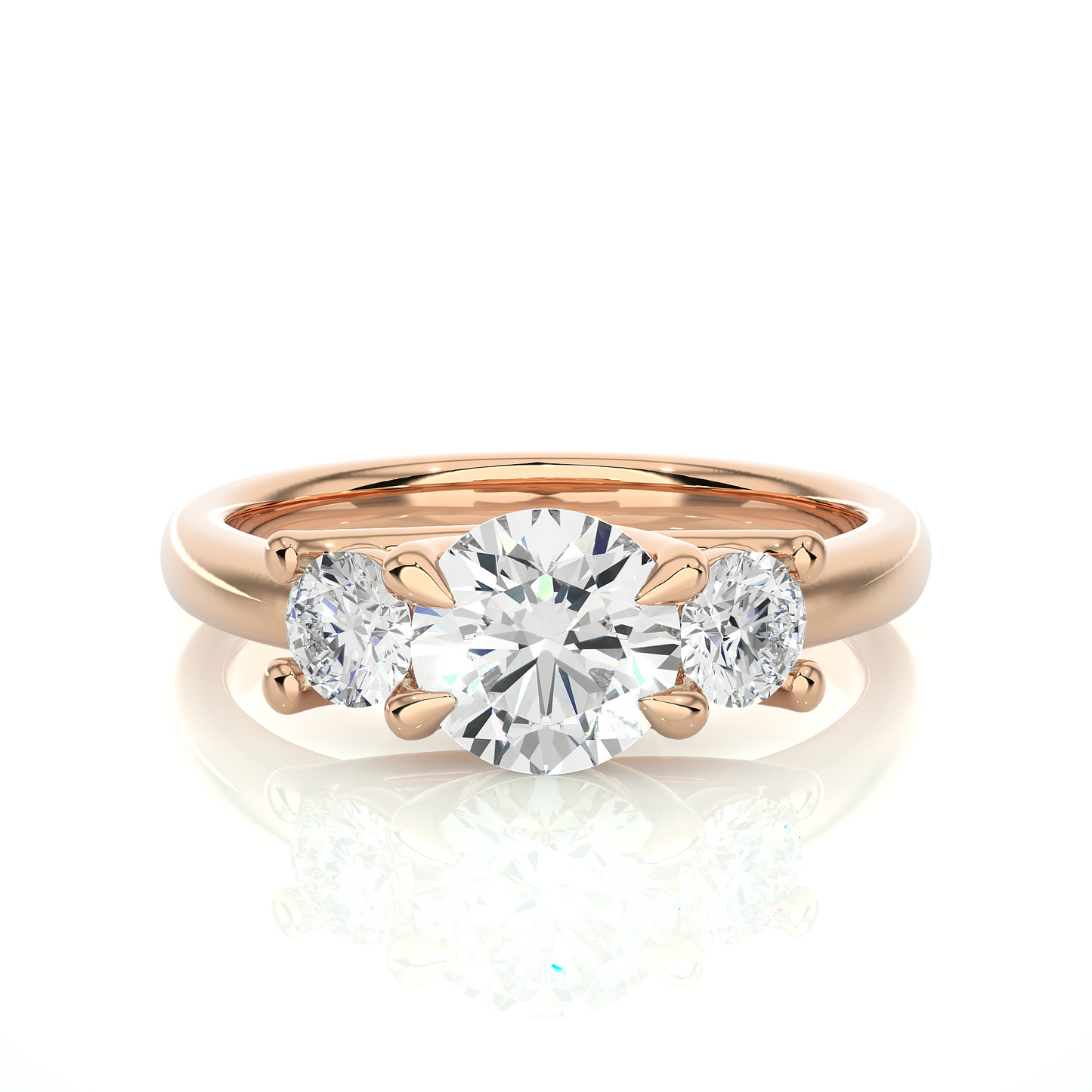 1.35 Ct Round Cut E-VS Lab Grown Diamond Three Stone Engagement Ring/Wedding Ring/E Color/VS Clarity/1 Ct Diamond Ring/CVD Diamond Ring/Round Cut Diamond/Round Diamond Side Stone/Prong Set/Three Stone Set/10k Gold/14k Gold/18k Gold/Yellow Gold/White Gold/Rose Gold/Anniversary Gift