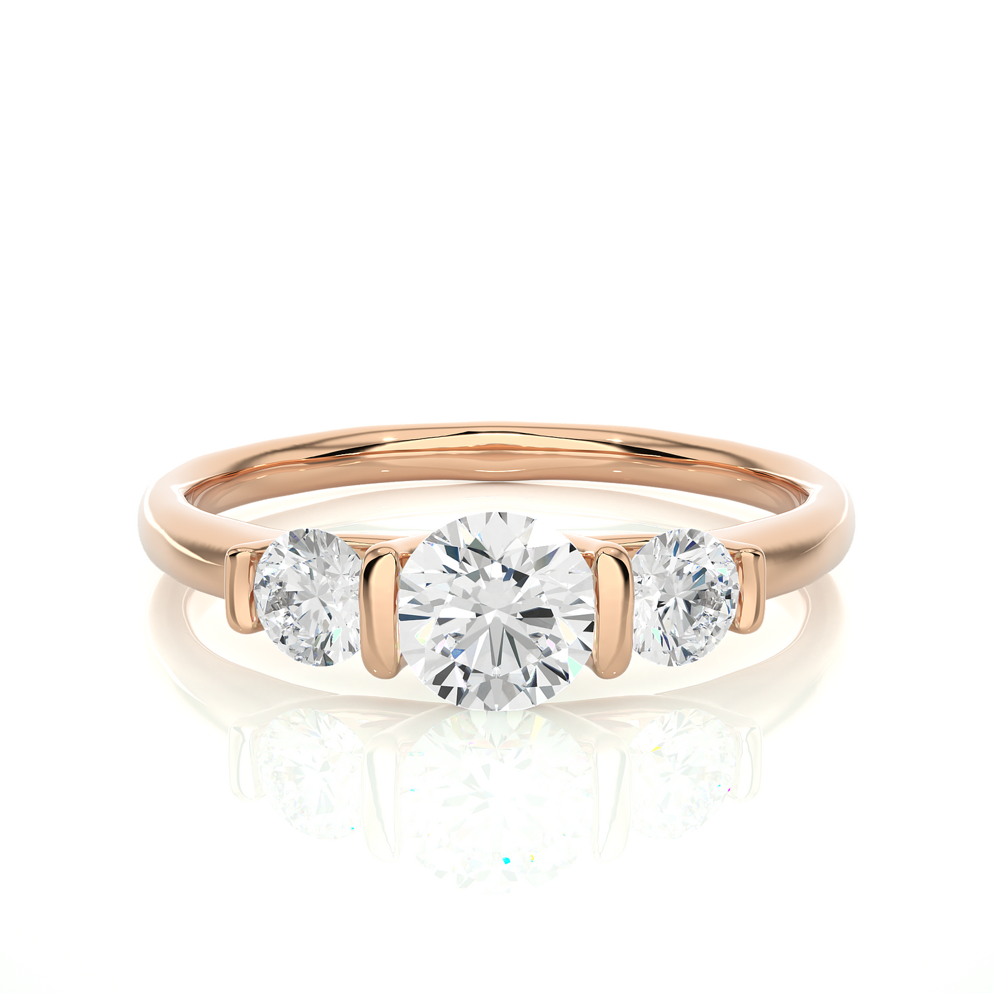 1.0 Ct Round Cut E-VS1 Lab Grown Diamond Three Stone Engagement Ring/Wedding Ring/E Color/VS Clarity/1 Ct Diamond Ring/CVD Diamond Ring/Round Cut Diamond/Round Diamond Side Stone/Prong Set/Three Stone Set/Bar Set/10k Gold/14k Gold/18k Gold/Yellow Gold/White Gold/Rose Gold/Anniversary Gift