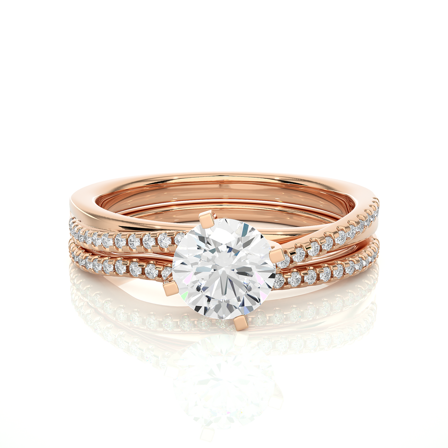1.01 CT Round Cut Lab Grown Diamond Engagement Ring Made in Pave Setting With Bypass Shank/Wedding Ring/F Color/VS Clarity/1 Ct Diamond Ring/CVD Diamond Ring/Round Cut Diamond/Round Diamond Side Stone/Four Prong Set/Pave Set/10k Gold/14k Gold/18k Gold/Yellow Gold/White Gold/Rose Gold/Anniversary Gift