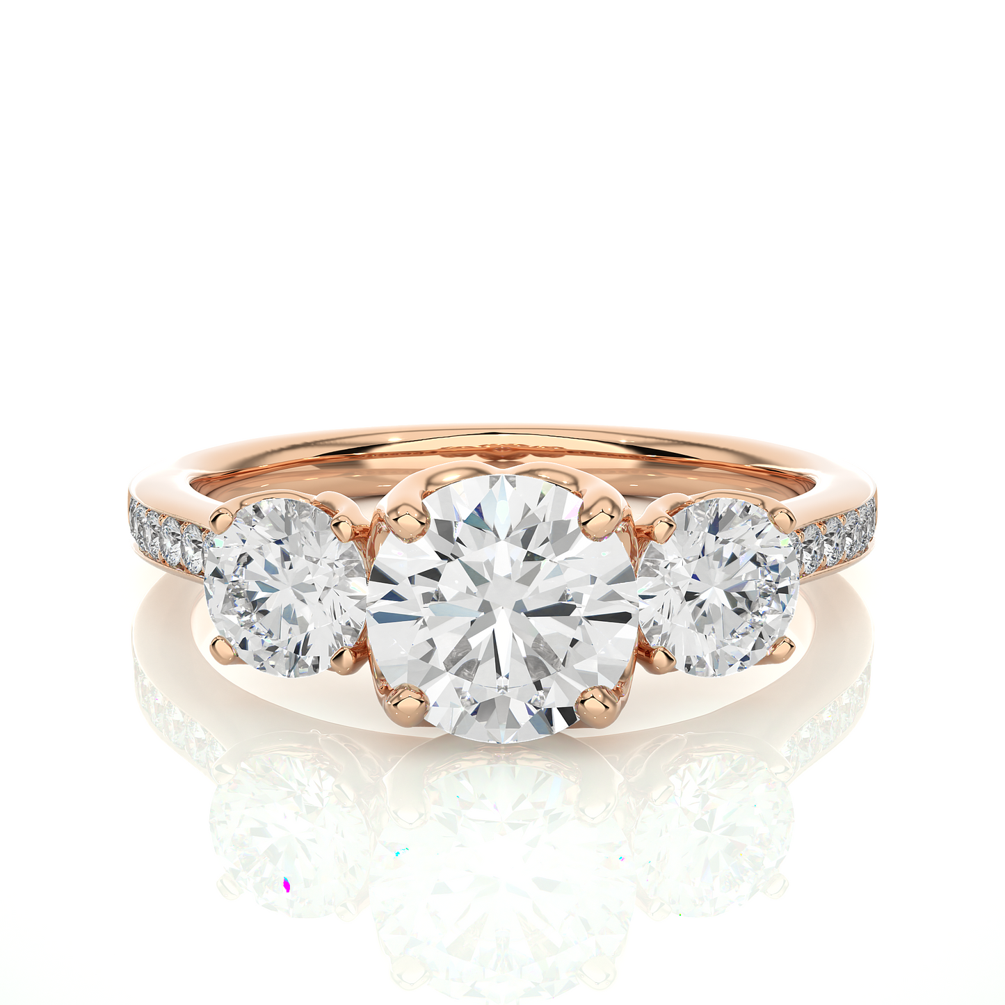 1.55 Ct Round Cut E-VS1 Lab Grown Diamond Three Stone Engagement Ring With Pave/Wedding Ring/E Color/VS Clarity/1 Ct Diamond Ring/CVD Diamond Ring/Round Cut Diamond/Round Diamond Side Stone/Prong Set/Three Stone Set/Pave Set/10k Gold/14k Gold/18k Gold/Yellow Gold/White Gold/Rose Gold/Anniversary Gift