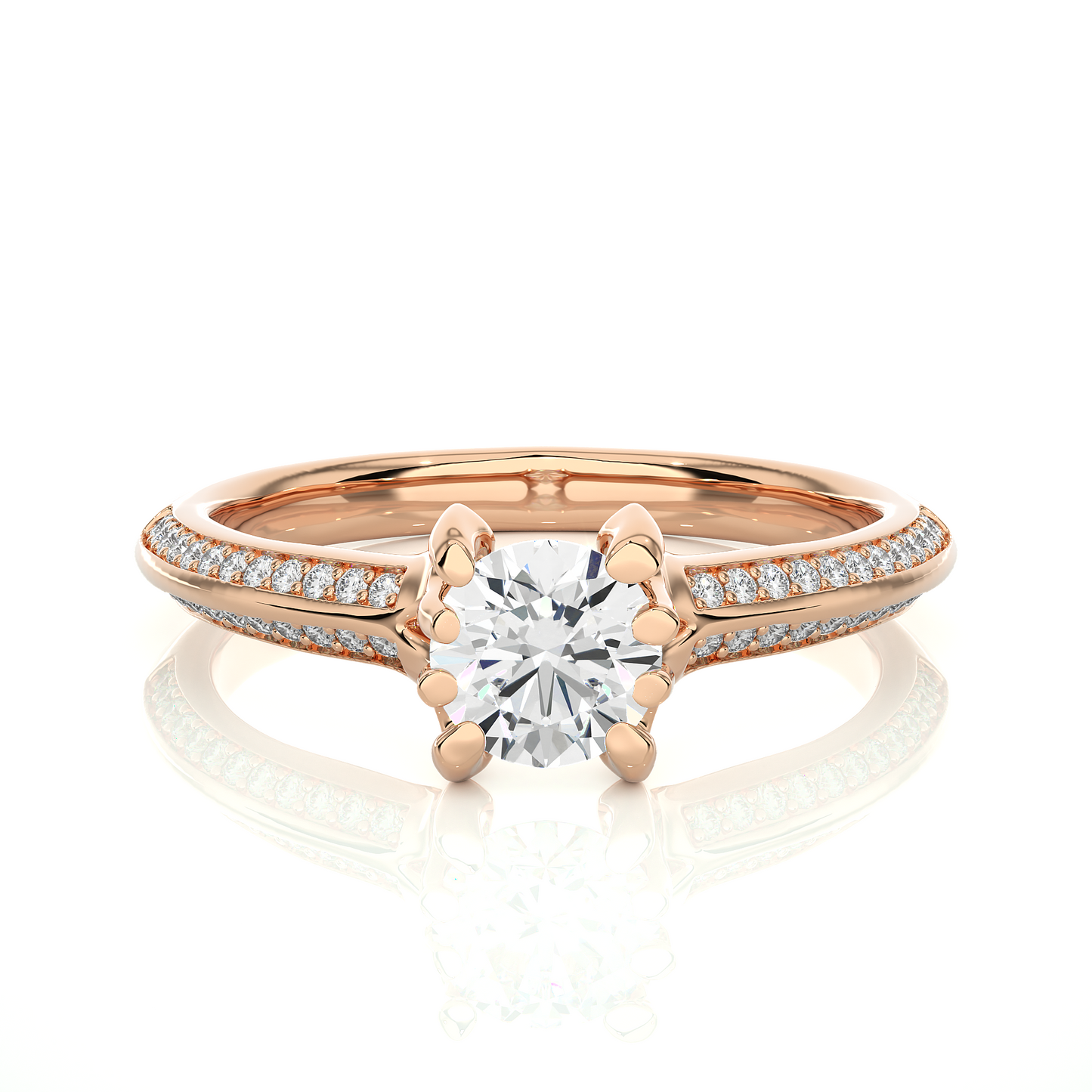0.65 CT Round Cut Lab Grown Diamond Engagement Ring in Knife Edge Shank With Pave Setting/Wedding Ring/F Color/VS Clarity/1 Ct Diamond Ring/CVD Diamond Ring/Round Cut Diamond/Round Diamond Side Stone/Eight Prong Set/Pave Set/10k Gold/14k Gold/18k Gold/Yellow Gold/White Gold/Rose Gold/Anniversary Gift
