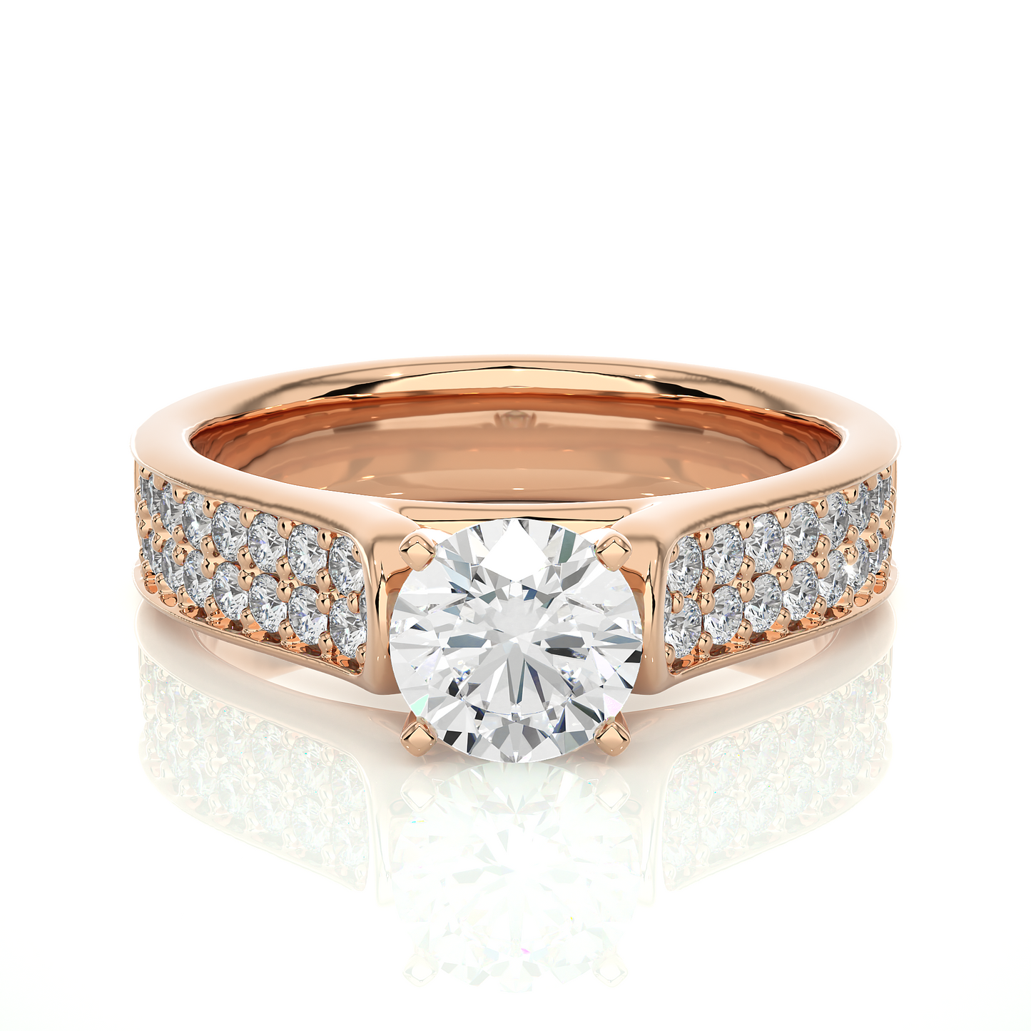 1.08 CT Round Cut E/VS1 Lab Diamond Engagement Ring in Multi-pave Setting/Wedding Ring/F Color/VS Clarity/1 Ct Diamond Ring/CVD Diamond Ring/Round Cut Diamond/Round Diamond Side Stone/Four Prong Set/Pave Set/10k Gold/14k Gold/18k Gold/Yellow Gold/White Gold/Rose Gold/Anniversary Gift