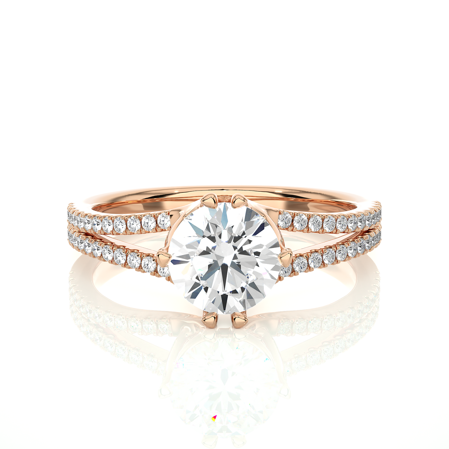 1.08 Ct Round Cut Lab Grown Diamond Split Shank Engagement Ring/Wedding Ring/E Color/VS Clarity/1 Ct Diamond Ring/CVD Diamond Ring/Round Cut Diamond/Round Diamond Side Stone/Four Prong Set/Pave Set/10k Gold/14k Gold/18k Gold/Yellow Gold/White Gold/Rose Gold/Anniversary Gift