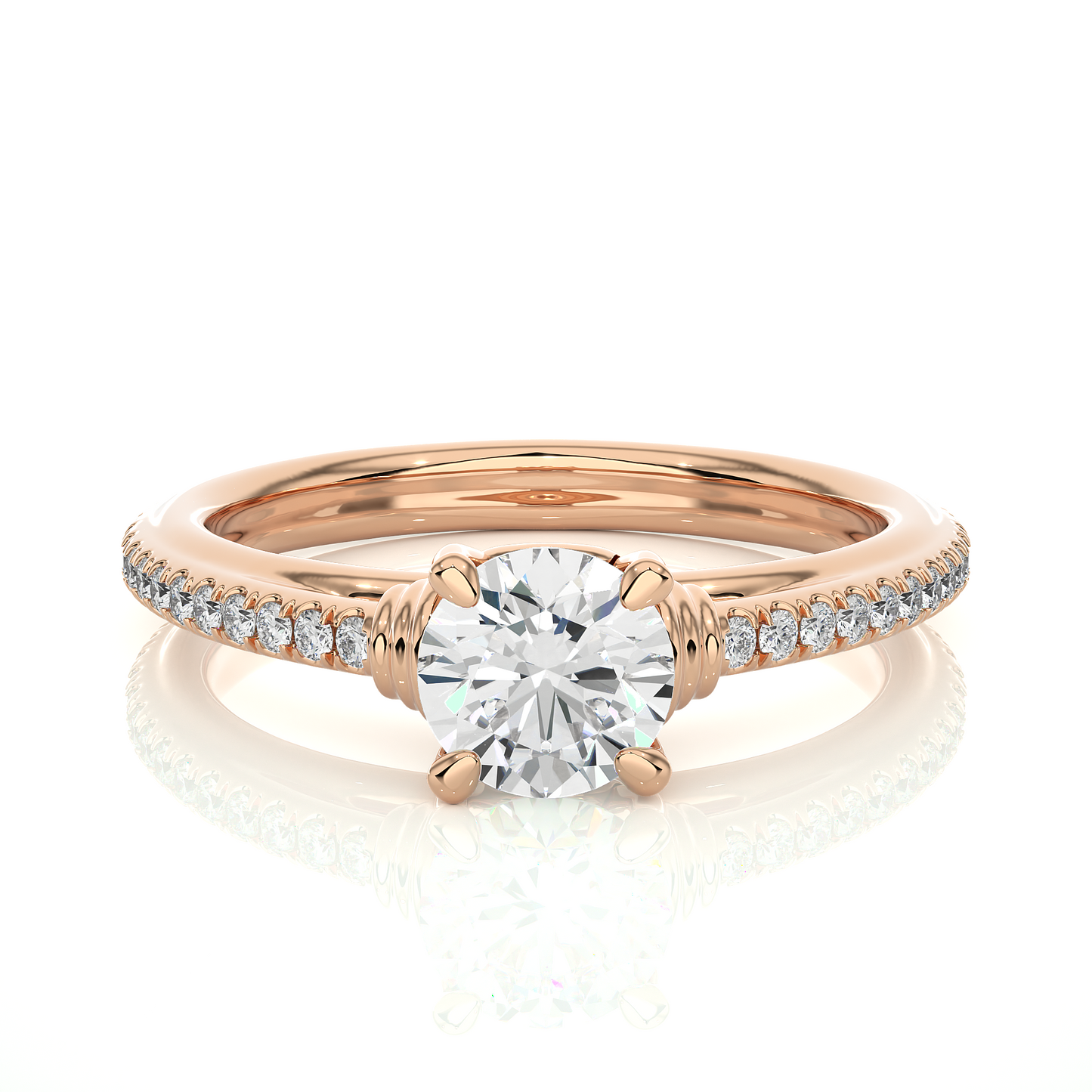 1.03 Ct Round Cut E-VS1 Lab Grown Diamond Engagement Ring/Wedding Ring/E Color/VS Clarity/1 Ct Diamond Ring/CVD Diamond Ring/Round Cut Diamond/Round Diamond Side Stone/Prong Set/Pave Set/10k Gold/14k Gold/18k Gold/Yellow Gold/White Gold/Rose Gold/Anniversary Gift