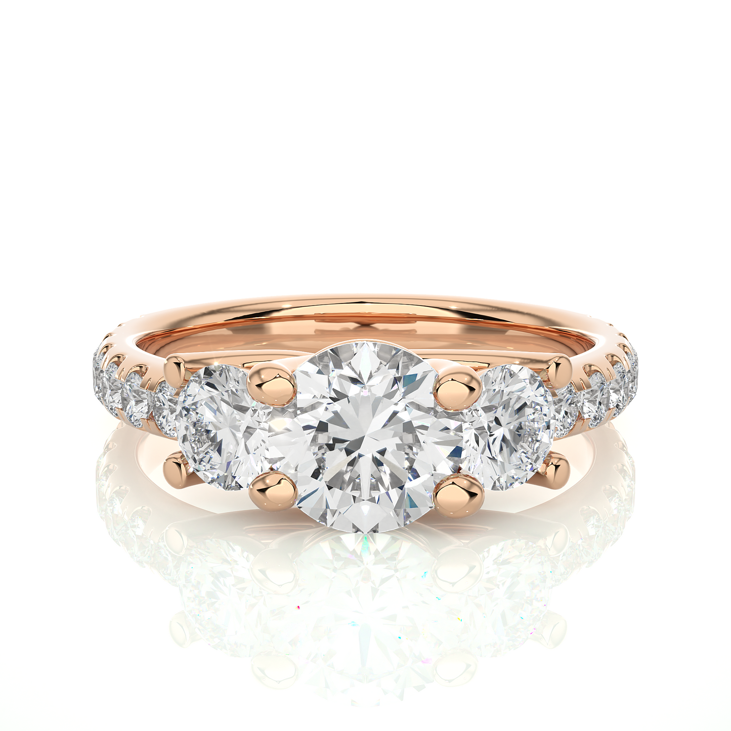 1.75 Ct Round Cut Lab Grown Diamond Three Stone Engagement Ring/Wedding Ring/F Color/VS Clarity/1 Ct Diamond Ring/CVD Diamond Ring/Round Cut Diamond/Round Diamond Side Stone/Prong Set/Three Stone Set/Pave Set/10k Gold/14k Gold/18k Gold/Yellow Gold/White Gold/Rose Gold/Anniversary Gift