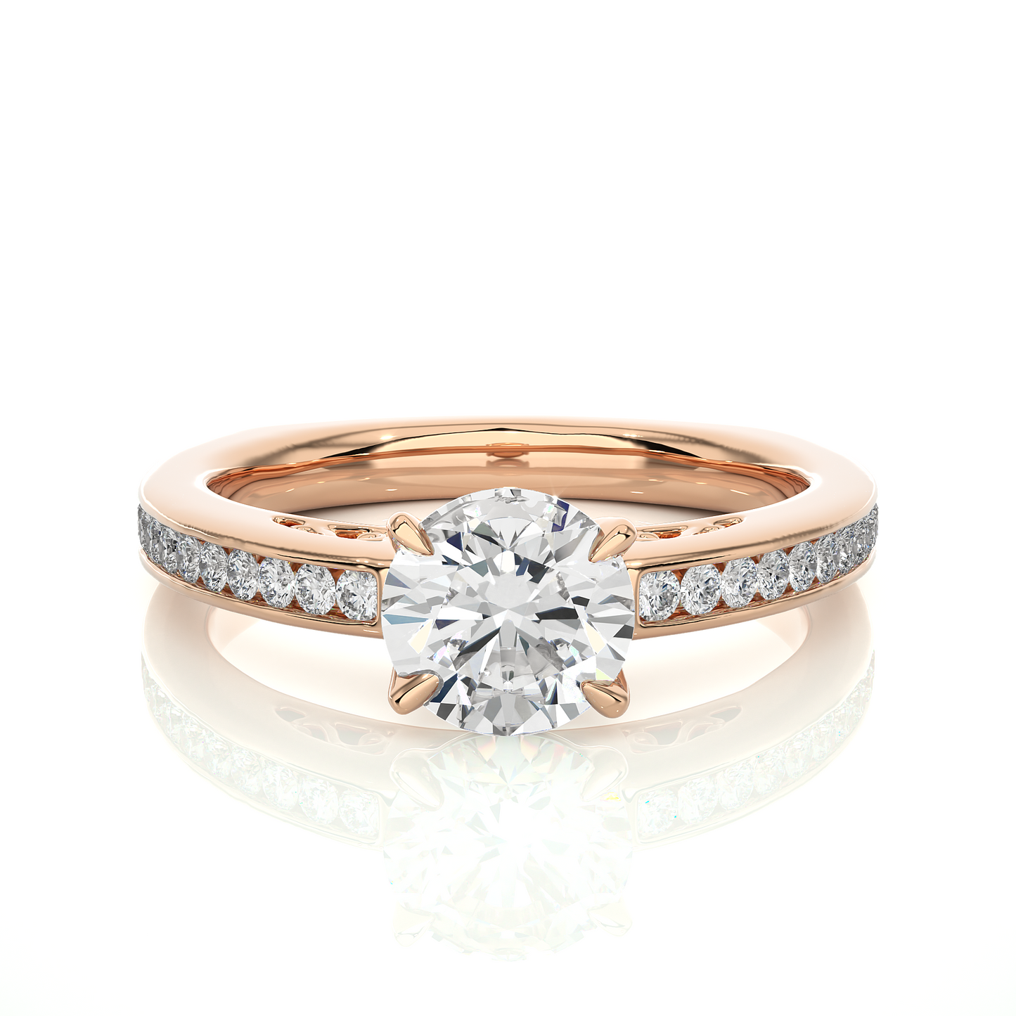 1.46 Ct Round Cut E-VS Lab Grown Diamond Engagement Ring/Wedding Ring/E Color/VS Clarity/1 Ct Diamond Ring/CVD Diamond Ring/Round Cut Diamond/Round Diamond Side Stone/Prong Set/Pave Set/10k Gold/14k Gold/18k Gold/Yellow Gold/White Gold/Rose Gold/Anniversary Gift