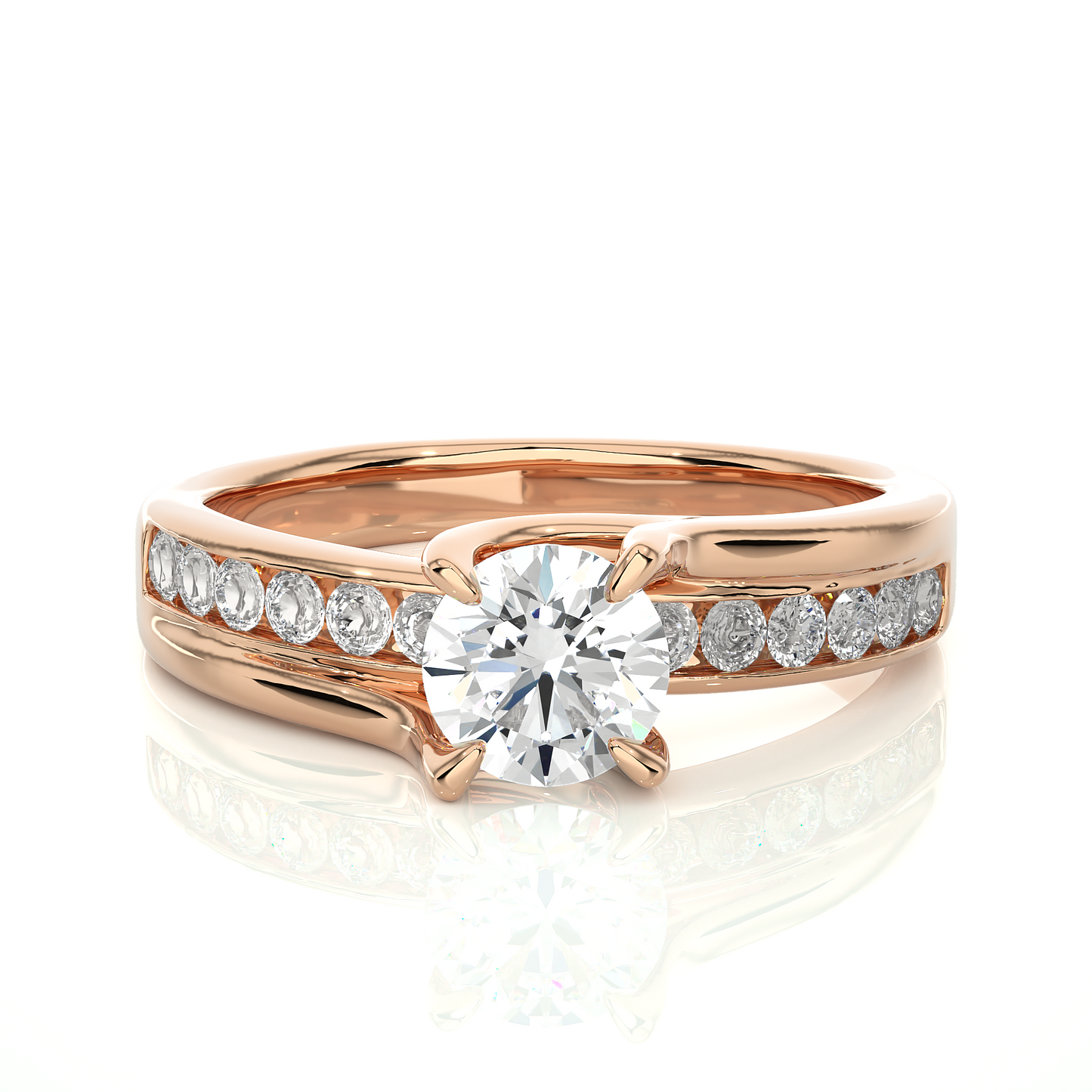 1.02 CT E-VS1 Round Cut Lab Grown Diamond Engagement Ring in Chanel Shank/Wedding Ring/E Color/VS Clarity/1 Ct Diamond Ring/CVD Diamond Ring/Round Cut Diamond/Round Diamond Side Stone/Prong Set/Pave Set/10k Gold/14k Gold/18k Gold/Yellow Gold/White Gold/Rose Gold/Anniversary Gift