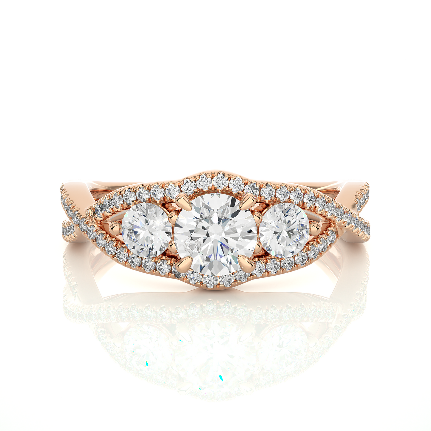 1.05 Ct Round Cut F-VS1 Lab Grown Diamond Engagement Ring in Crossover Shank/Wedding Ring/F Color/VS Clarity/1 Ct Diamond Ring/CVD Diamond Ring/Round Cut Diamond/Round Diamond Side Stone/Prong Set/Three Stone Set/Pave Set/10k Gold/14k Gold/18k Gold/Yellow Gold/White Gold/Rose Gold/Anniversary Gift