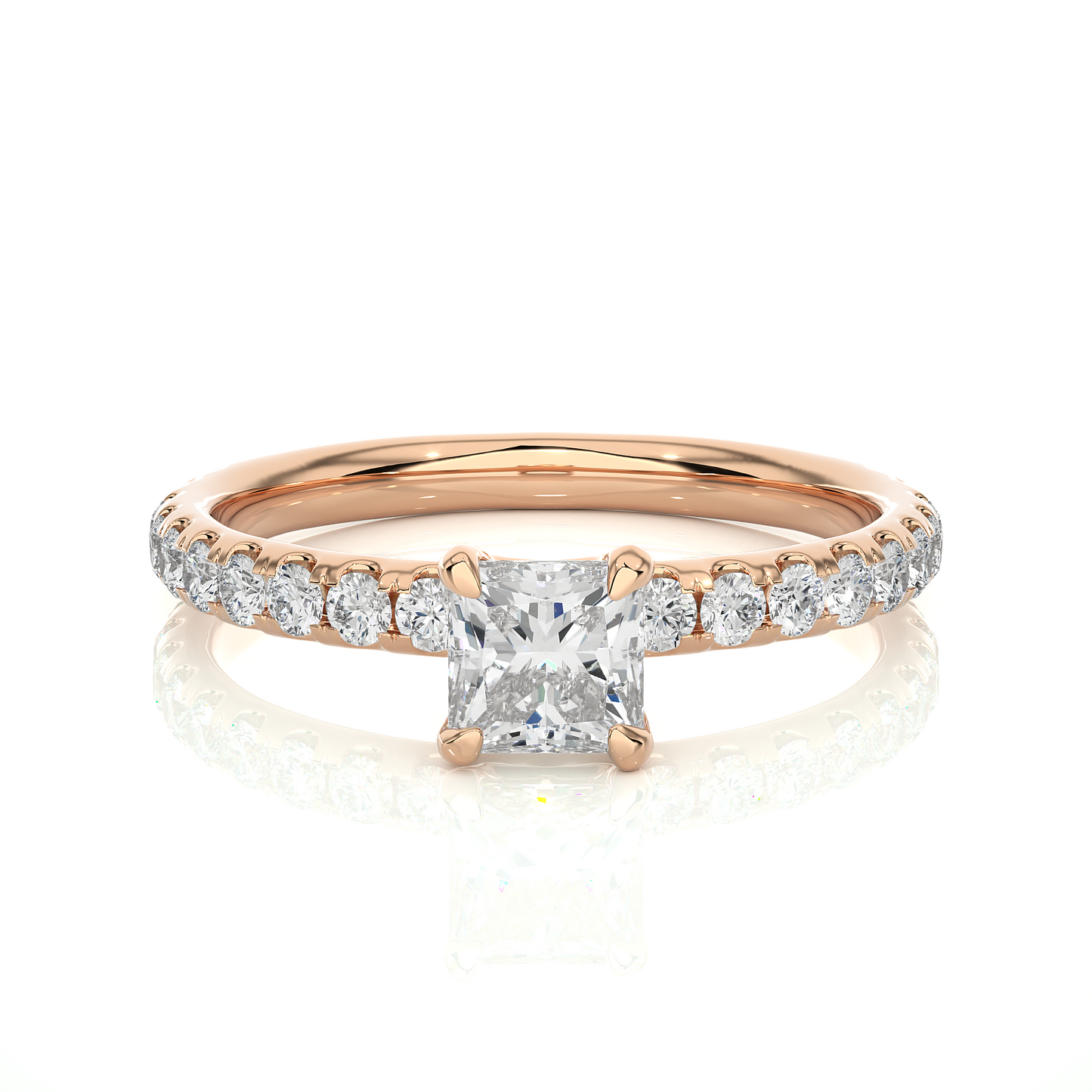 1.08 Ct Princess Cut F-VS Lab Grown Diamond Engagement Ring/Wedding Ring/F Color/VS Clarity/1 Ct Diamond Ring/CVD Diamond Ring/Princess Cut Diamond/Round Diamond Side Stone/Prong Set/Pave Set/10k Gold/14k Gold/18k Gold/Yellow Gold/White Gold/Rose Gold/Anniversary Gift
