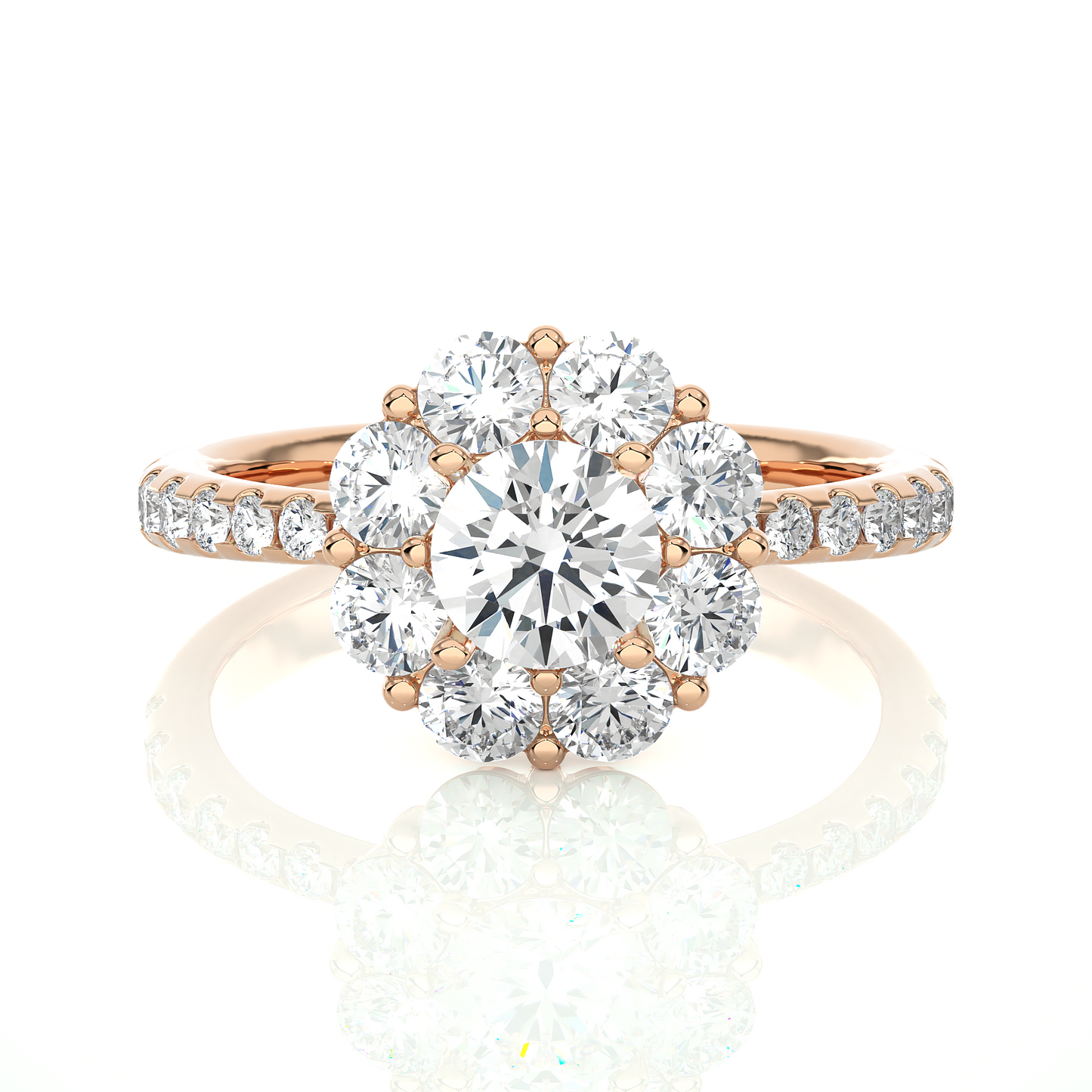 1.09 Ct Round Cut E-VS1 Lab Grown Diamond Halo Engagement Ring/Wedding Ring/E Color/VS Clarity/1 Ct Diamond Ring/CVD Diamond Ring/Round Cut Diamond/Round Diamond Side Stone/Prong Set/Pave Set/10k Gold/14k Gold/18k Gold/Yellow Gold/White Gold/Rose Gold/Anniversary Gift