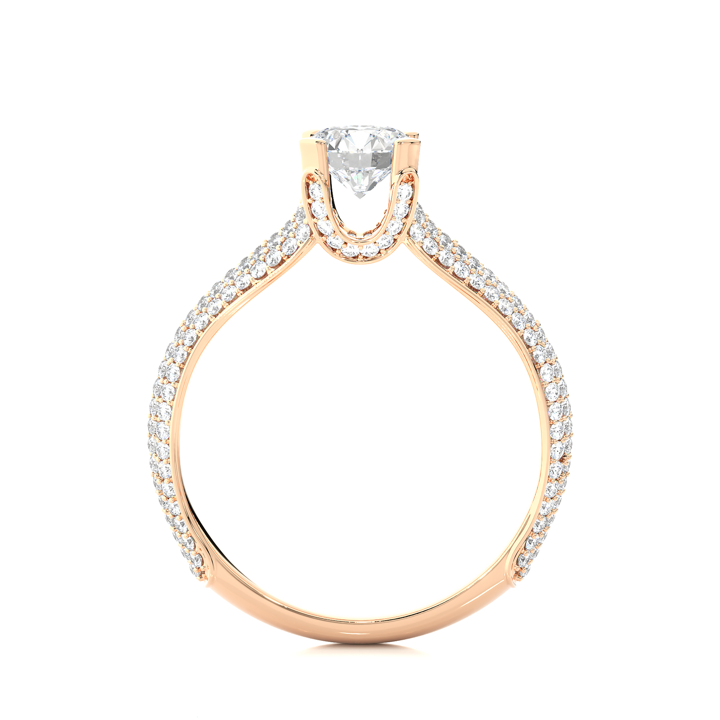 1.0 CT Round Cut Lab Grown Diamond Engagement Ring in Split Shank With Double Pave Setting/Wedding Ring/F Color/VS Clarity/1 Ct Diamond Ring/CVD Diamond Ring/Round Cut Diamond/Round Diamond Side Stone/Four Prong Set/Pave Set/10k Gold/14k Gold/18k Gold/Yellow Gold/White Gold/Rose Gold/Anniversary Gift
