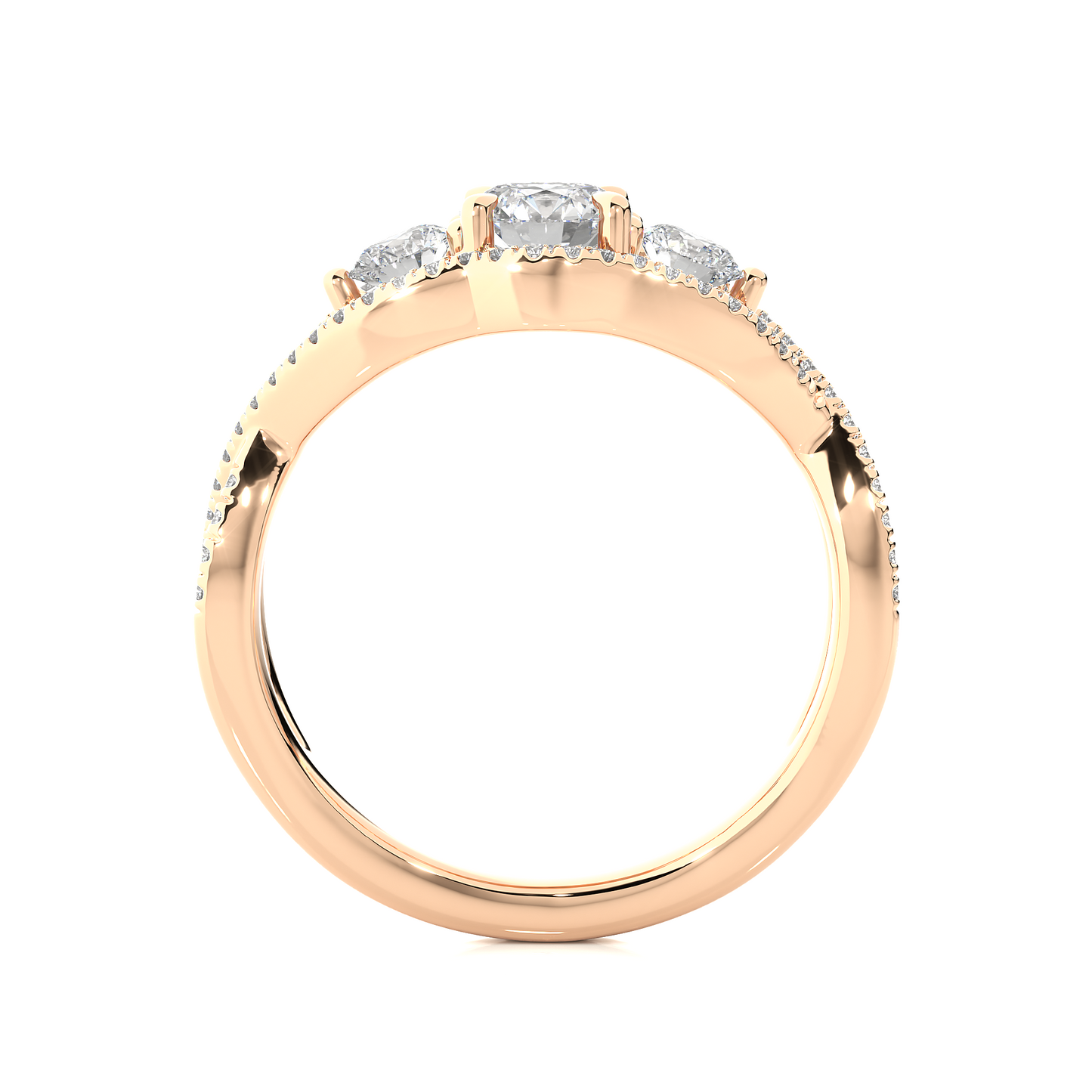 1.05 Ct Round Cut F-VS1 Lab Grown Diamond Engagement Ring in Crossover Shank/Wedding Ring/F Color/VS Clarity/1 Ct Diamond Ring/CVD Diamond Ring/Round Cut Diamond/Round Diamond Side Stone/Prong Set/Three Stone Set/Pave Set/10k Gold/14k Gold/18k Gold/Yellow Gold/White Gold/Rose Gold/Anniversary Gift