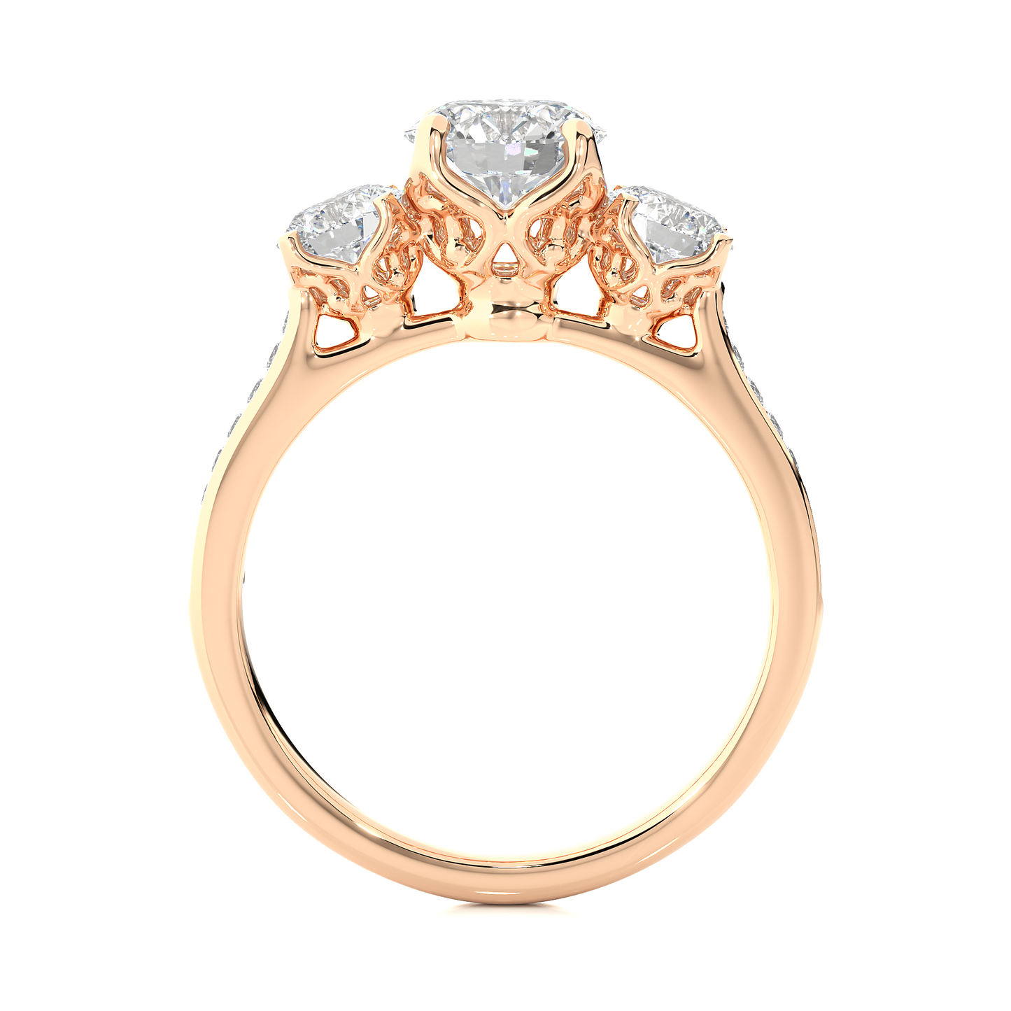 1.55 Ct Round Cut E-VS1 Lab Grown Diamond Three Stone Engagement Ring With Pave/Wedding Ring/E Color/VS Clarity/1 Ct Diamond Ring/CVD Diamond Ring/Round Cut Diamond/Round Diamond Side Stone/Prong Set/Three Stone Set/Pave Set/10k Gold/14k Gold/18k Gold/Yellow Gold/White Gold/Rose Gold/Anniversary Gift
