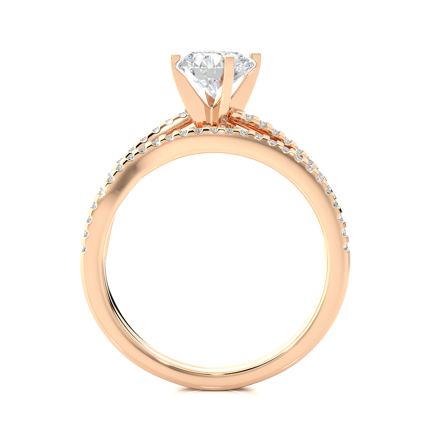 1.01 CT Round Cut Lab Grown Diamond Engagement Ring Made in Pave Setting With Bypass Shank/Wedding Ring/F Color/VS Clarity/1 Ct Diamond Ring/CVD Diamond Ring/Round Cut Diamond/Round Diamond Side Stone/Four Prong Set/Pave Set/10k Gold/14k Gold/18k Gold/Yellow Gold/White Gold/Rose Gold/Anniversary Gift