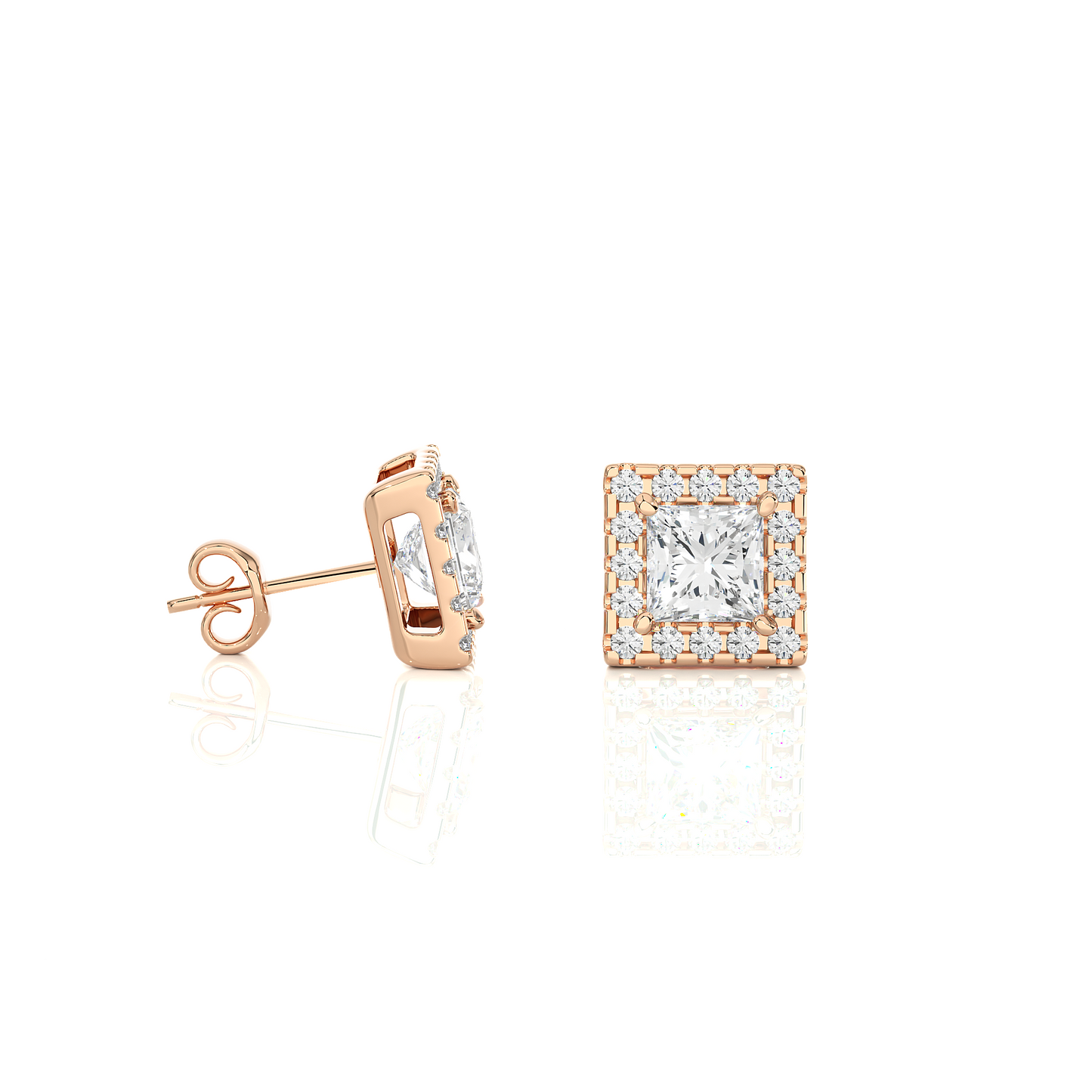 1.12 TCW Princess EF-VS Lab Grown For Each Diamond Halo Earring/Princess Stone Earrings/Gold CVD Diamond Earring/Anniversary Gift/Solitaire Diamond Stud Earring/1 Ct Diamond Earring/Prong Setting/igi Certified/Stud Earring/Ethical Diamond/Silver Earring/Gold Earring/CVD Diamond Earring/EF Color Diamond/VS Clarity Diamond/Manmade Diamond/Lab Grown Diamond/Princess Cut Diamond/Round Side Sone Diamond