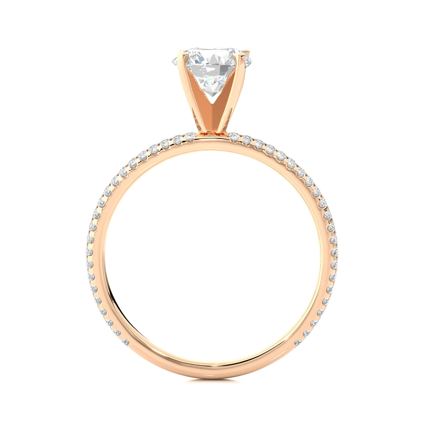 1.18 Ct Round Cut E-VS2 Lab Grown Diamond Gold Engagement Ring in Pave Shank/Wedding Ring/E Color/VS Clarity/1 Ct Diamond Ring/CVD Diamond Ring/Round Cut Diamond/Round Diamond Side Stone/Four Prong Set/Pave Set/10k Gold/14k Gold/18k Gold/Yellow Gold/White Gold/Rose Gold/Anniversary Gift