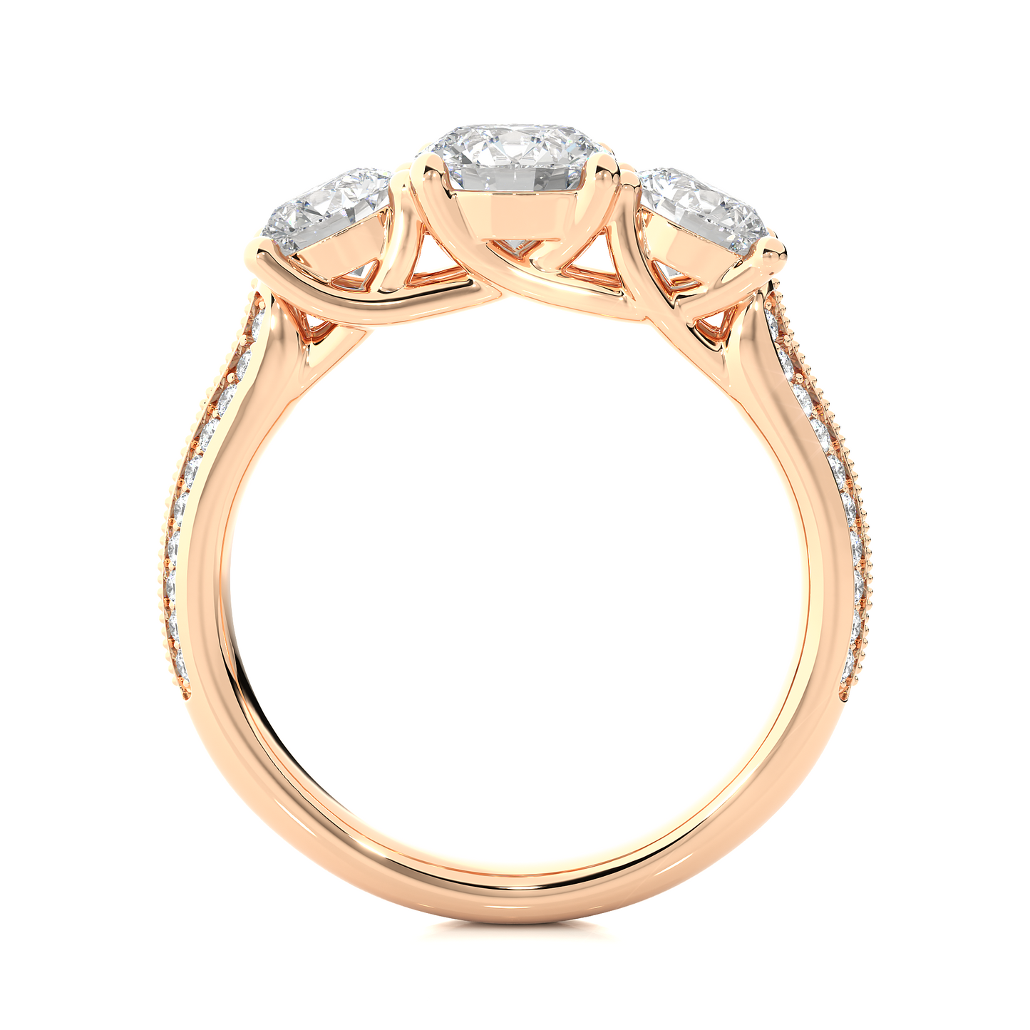 1.4 Ct Round Cut Lab Grown Diamond Three Stone Engagement Ring in Micro Pave Setting/Wedding Ring/E Color/VS Clarity/1 Ct Diamond Ring/CVD Diamond Ring/Round Cut Diamond/Round Diamond Side Stone/Prong Set/Three Stone Set/Pave Set/10k Gold/14k Gold/18k Gold/Yellow Gold/White Gold/Rose Gold/Anniversary Gift
