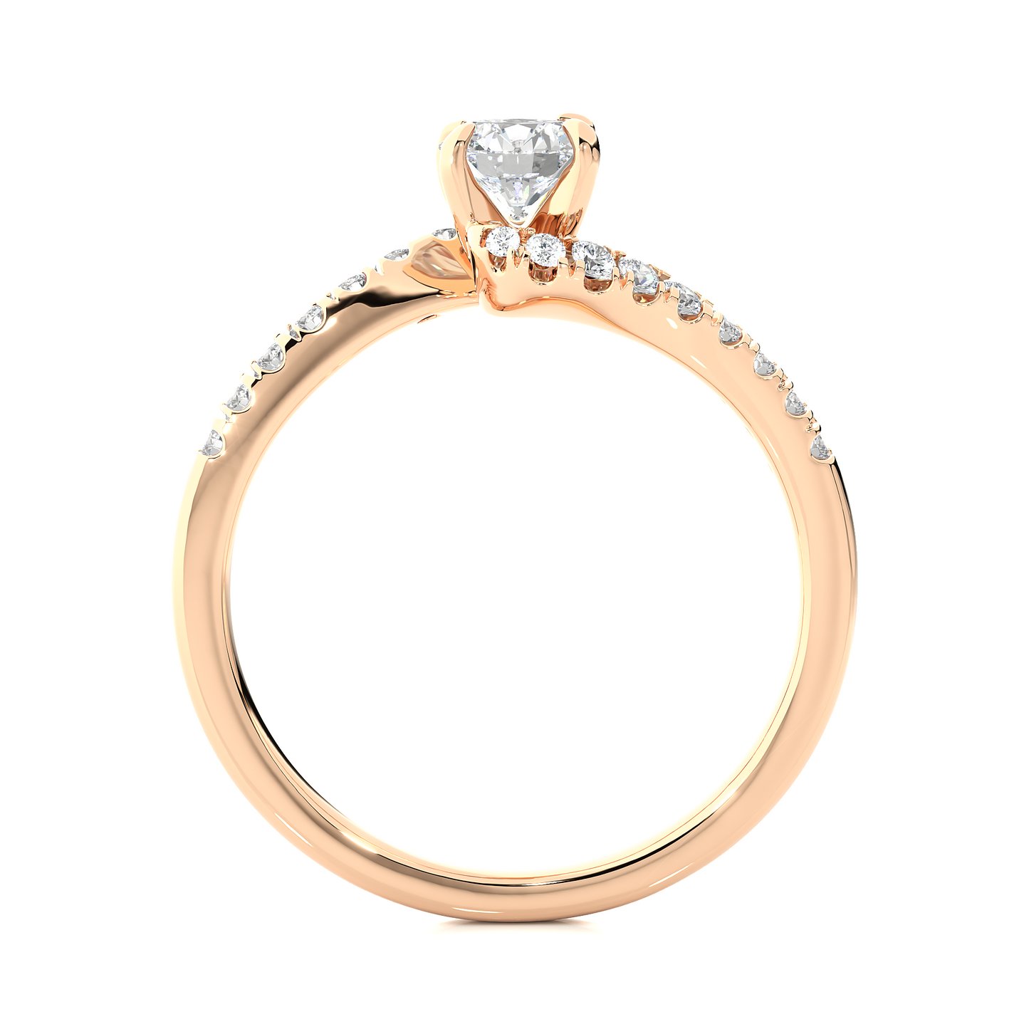 1.01 CT Round Cut Lab Grown Diamond Engagement Ring in Bypass Shank With Pave Setting/Wedding Ring/F Color/VS Clarity/1 Ct Diamond Ring/CVD Diamond Ring/Round Cut Diamond/Round Diamond Side Stone/Four Prong Set/Pave Set/10k Gold/14k Gold/18k Gold/Yellow Gold/White Gold/Rose Gold/Anniversary Gift