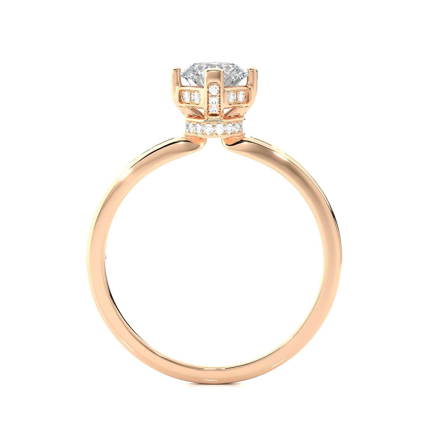 1.01 CT Round Cut Lab Diamond Engagement Ring in Hidden Halo Setting With Pave Shank/Wedding Ring/E Color/VS Clarity/1 Ct Diamond Ring/CVD Diamond Ring/Round Cut Diamond/Round Diamond Side Stone/Prong Set/Pave Set/10k Gold/14k Gold/18k Gold/Yellow Gold/White Gold/Rose Gold/Anniversary Gift