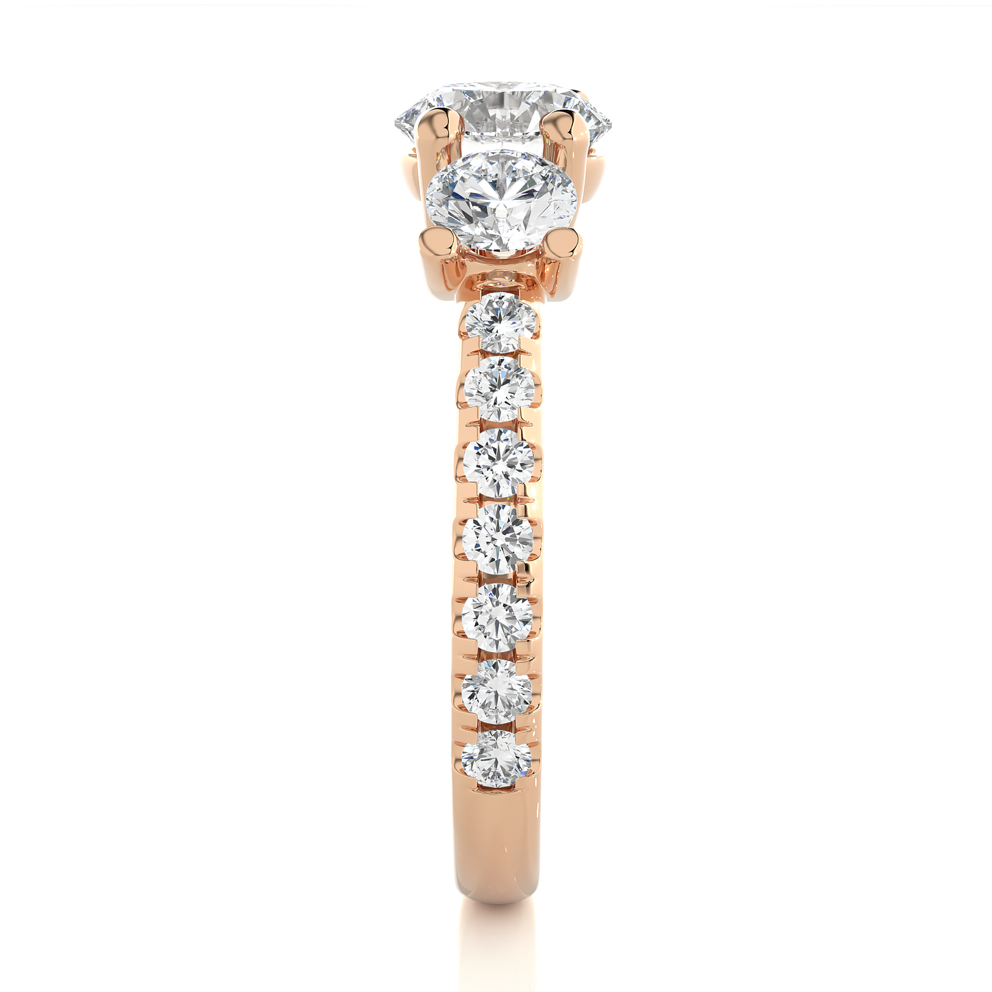 1.75 Ct Round Cut Lab Grown Diamond Three Stone Engagement Ring/Wedding Ring/F Color/VS Clarity/1 Ct Diamond Ring/CVD Diamond Ring/Round Cut Diamond/Round Diamond Side Stone/Prong Set/Three Stone Set/Pave Set/10k Gold/14k Gold/18k Gold/Yellow Gold/White Gold/Rose Gold/Anniversary Gift