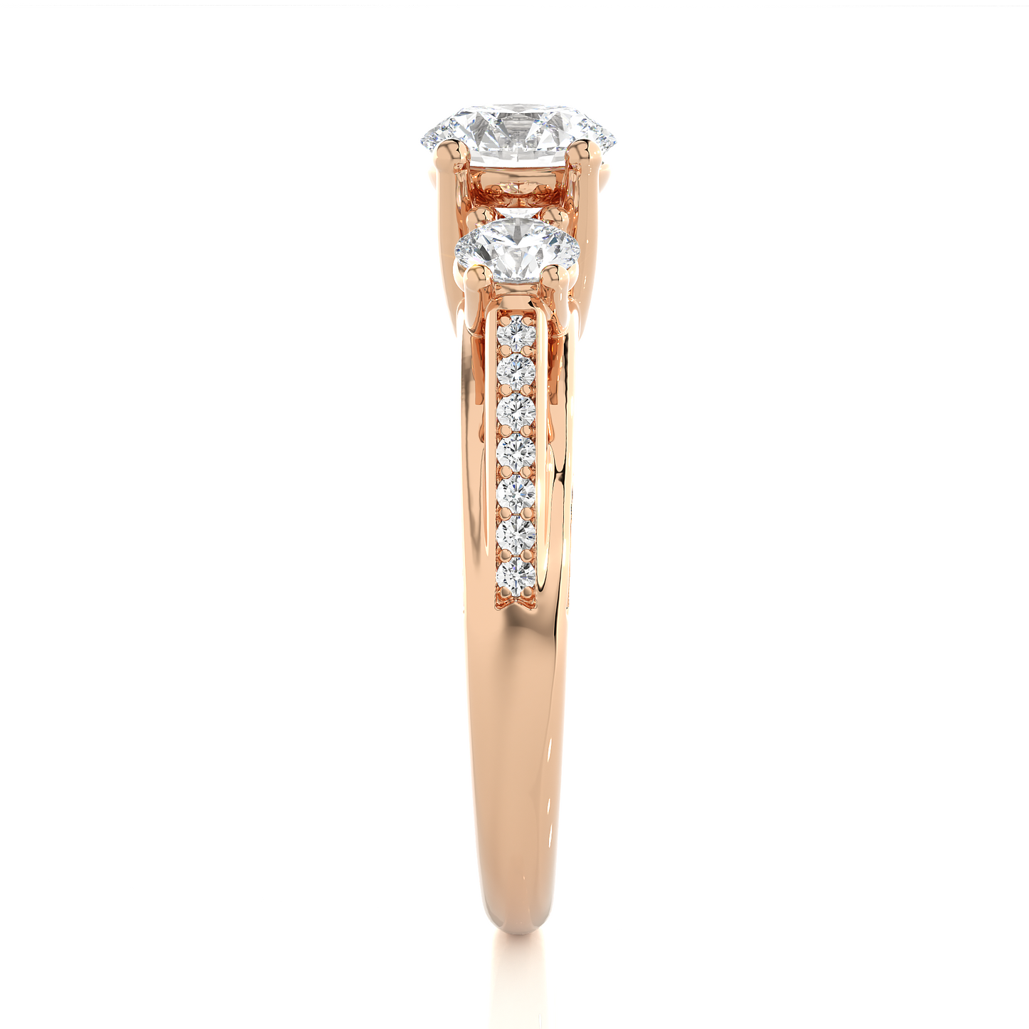 1.01 Ct Round Cut E-VS1 Lab Grown Diamond Gold Engagement Ring/Wedding Ring/E Color/VS Clarity/1 Ct Diamond Ring/CVD Diamond Ring/Round Cut Diamond/Round Diamond Side Stone/Prong Set/Three Stone Set/Pave Set/10k Gold/14k Gold/18k Gold/Yellow Gold/White Gold/Rose Gold/Anniversary Gift