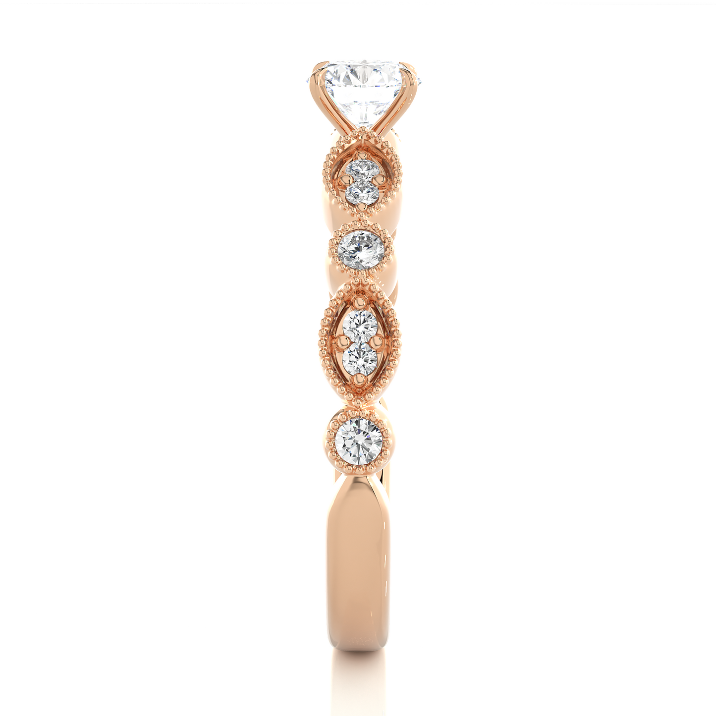 0.75 CT Round Cut Lab Grown Diamond Engagement Ring in Mil-Grain Shank/Wedding Ring/EF Color/VS Clarity/1 Ct Diamond Ring/CVD Diamond Ring/Round Cut Diamond/Round Diamond Side Stone/Four Prong Set/Pave Set/10k Gold/14k Gold/18k Gold/Yellow Gold/White Gold/Rose Gold/Anniversary Gift