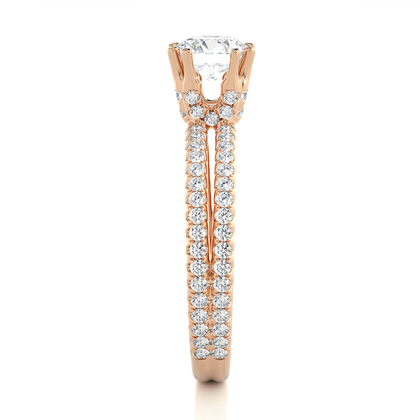 1.01 Ct Round Cut F-VS1 Lab Grown Diamond Pave Engagement Ring/Wedding Ring/F Color/VS Clarity/1 Ct Diamond Ring/CVD Diamond Ring/Round Cut Diamond/Round Diamond Side Stone/Four Prong Set/Pave Set/10k Gold/14k Gold/18k Gold/Yellow Gold/White Gold/Rose Gold/Anniversary Gift