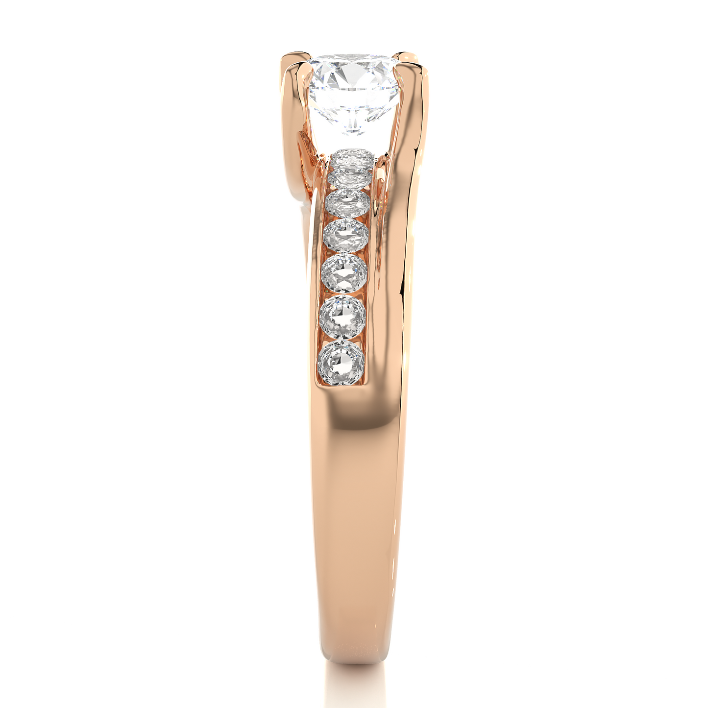 1.02 CT E-VS1 Round Cut Lab Grown Diamond Engagement Ring in Chanel Shank/Wedding Ring/E Color/VS Clarity/1 Ct Diamond Ring/CVD Diamond Ring/Round Cut Diamond/Round Diamond Side Stone/Prong Set/Pave Set/10k Gold/14k Gold/18k Gold/Yellow Gold/White Gold/Rose Gold/Anniversary Gift