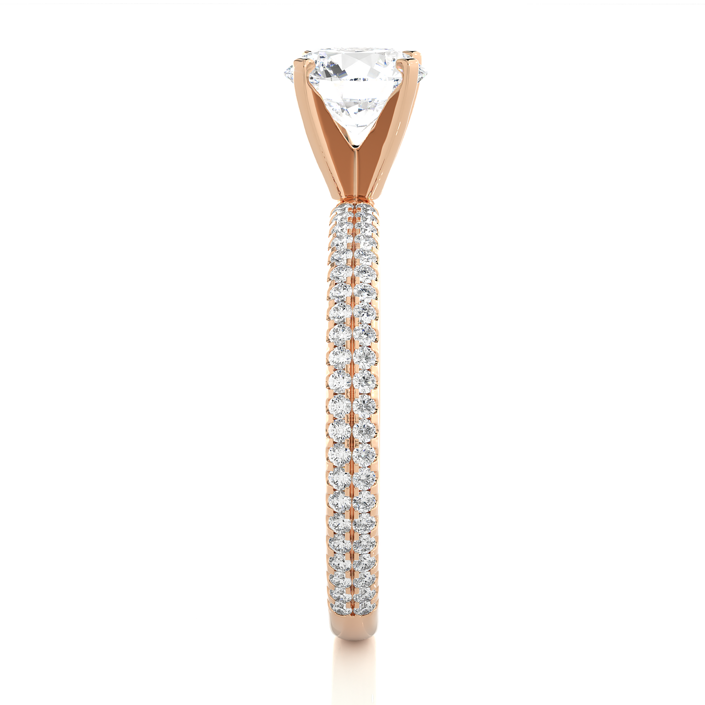 1.18 Ct Round Cut E-VS2 Lab Grown Diamond Gold Engagement Ring in Pave Shank/Wedding Ring/E Color/VS Clarity/1 Ct Diamond Ring/CVD Diamond Ring/Round Cut Diamond/Round Diamond Side Stone/Four Prong Set/Pave Set/10k Gold/14k Gold/18k Gold/Yellow Gold/White Gold/Rose Gold/Anniversary Gift