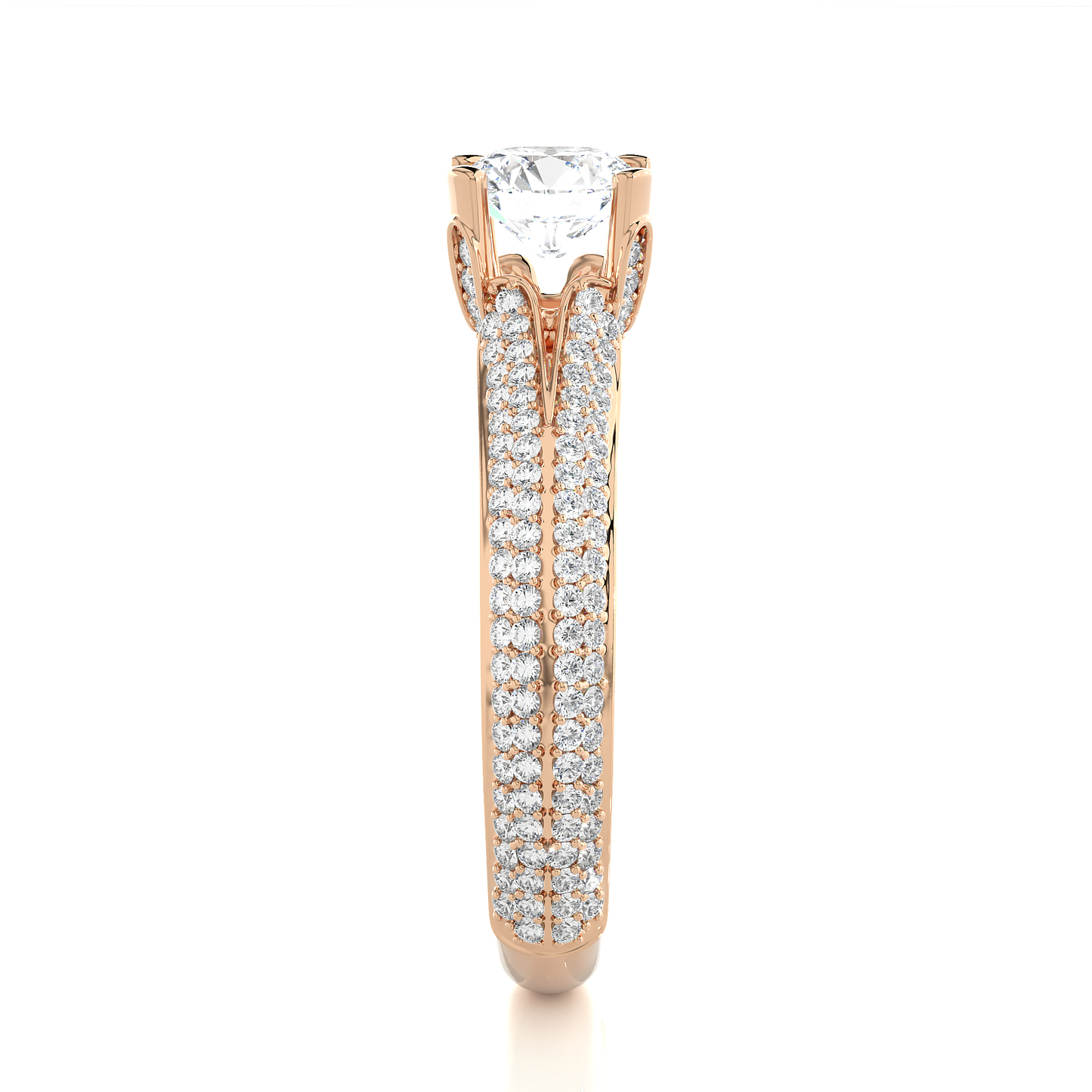 1.0 CT Round Cut Lab Grown Diamond Engagement Ring in Split Shank With Double Pave Setting/Wedding Ring/F Color/VS Clarity/1 Ct Diamond Ring/CVD Diamond Ring/Round Cut Diamond/Round Diamond Side Stone/Four Prong Set/Pave Set/10k Gold/14k Gold/18k Gold/Yellow Gold/White Gold/Rose Gold/Anniversary Gift