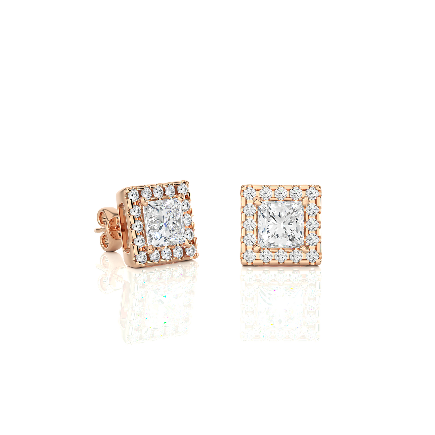 1.12 TCW Princess EF-VS Lab Grown For Each Diamond Halo Earring/Princess Stone Earrings/Gold CVD Diamond Earring/Anniversary Gift/Solitaire Diamond Stud Earring/1 Ct Diamond Earring/Prong Setting/igi Certified/Stud Earring/Ethical Diamond/Silver Earring/Gold Earring/CVD Diamond Earring/EF Color Diamond/VS Clarity Diamond/Manmade Diamond/Lab Grown Diamond/Princess Cut Diamond/Round Side Sone Diamond