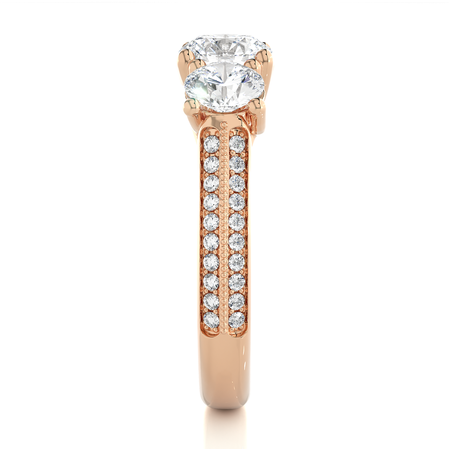 1.4 Ct Round Cut Lab Grown Diamond Three Stone Engagement Ring in Micro Pave Setting/Wedding Ring/E Color/VS Clarity/1 Ct Diamond Ring/CVD Diamond Ring/Round Cut Diamond/Round Diamond Side Stone/Prong Set/Three Stone Set/Pave Set/10k Gold/14k Gold/18k Gold/Yellow Gold/White Gold/Rose Gold/Anniversary Gift