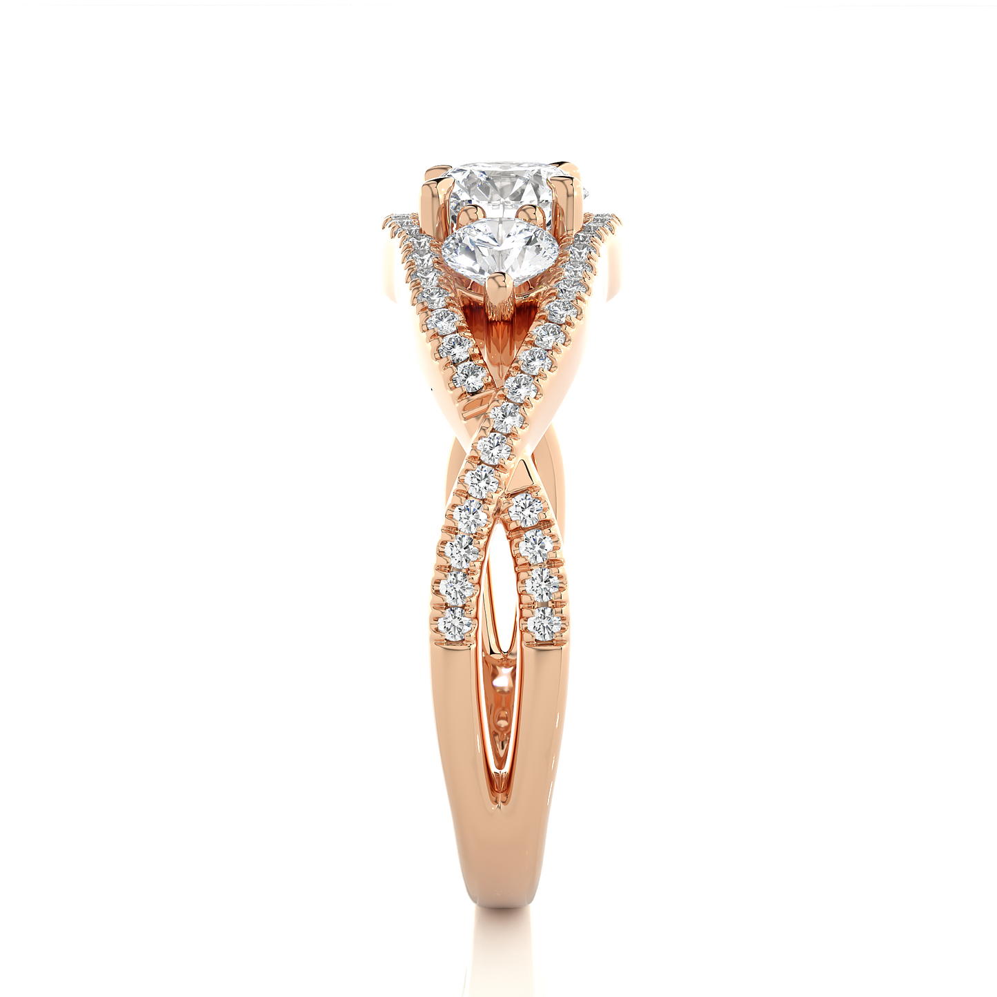 1.05 Ct Round Cut F-VS1 Lab Grown Diamond Engagement Ring in Crossover Shank/Wedding Ring/F Color/VS Clarity/1 Ct Diamond Ring/CVD Diamond Ring/Round Cut Diamond/Round Diamond Side Stone/Prong Set/Three Stone Set/Pave Set/10k Gold/14k Gold/18k Gold/Yellow Gold/White Gold/Rose Gold/Anniversary Gift