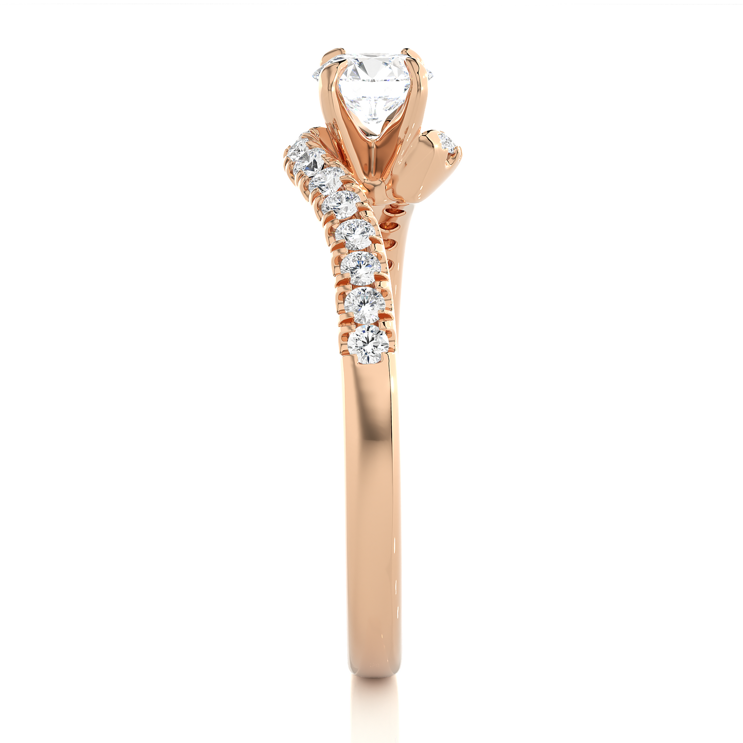1.01 CT Round Cut Lab Grown Diamond Engagement Ring in Bypass Shank With Pave Setting/Wedding Ring/F Color/VS Clarity/1 Ct Diamond Ring/CVD Diamond Ring/Round Cut Diamond/Round Diamond Side Stone/Four Prong Set/Pave Set/10k Gold/14k Gold/18k Gold/Yellow Gold/White Gold/Rose Gold/Anniversary Gift