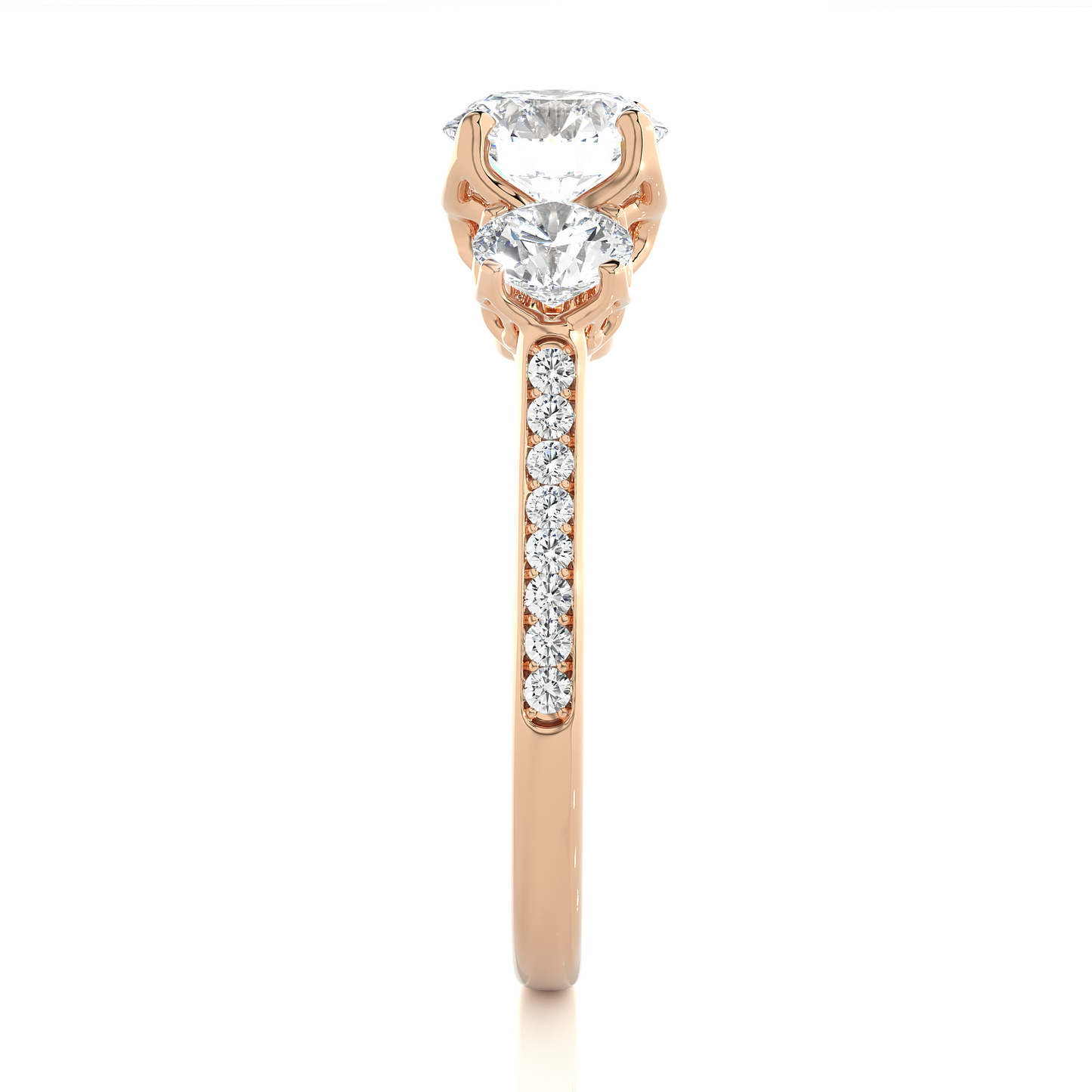 1.55 Ct Round Cut E-VS1 Lab Grown Diamond Three Stone Engagement Ring With Pave/Wedding Ring/E Color/VS Clarity/1 Ct Diamond Ring/CVD Diamond Ring/Round Cut Diamond/Round Diamond Side Stone/Prong Set/Three Stone Set/Pave Set/10k Gold/14k Gold/18k Gold/Yellow Gold/White Gold/Rose Gold/Anniversary Gift