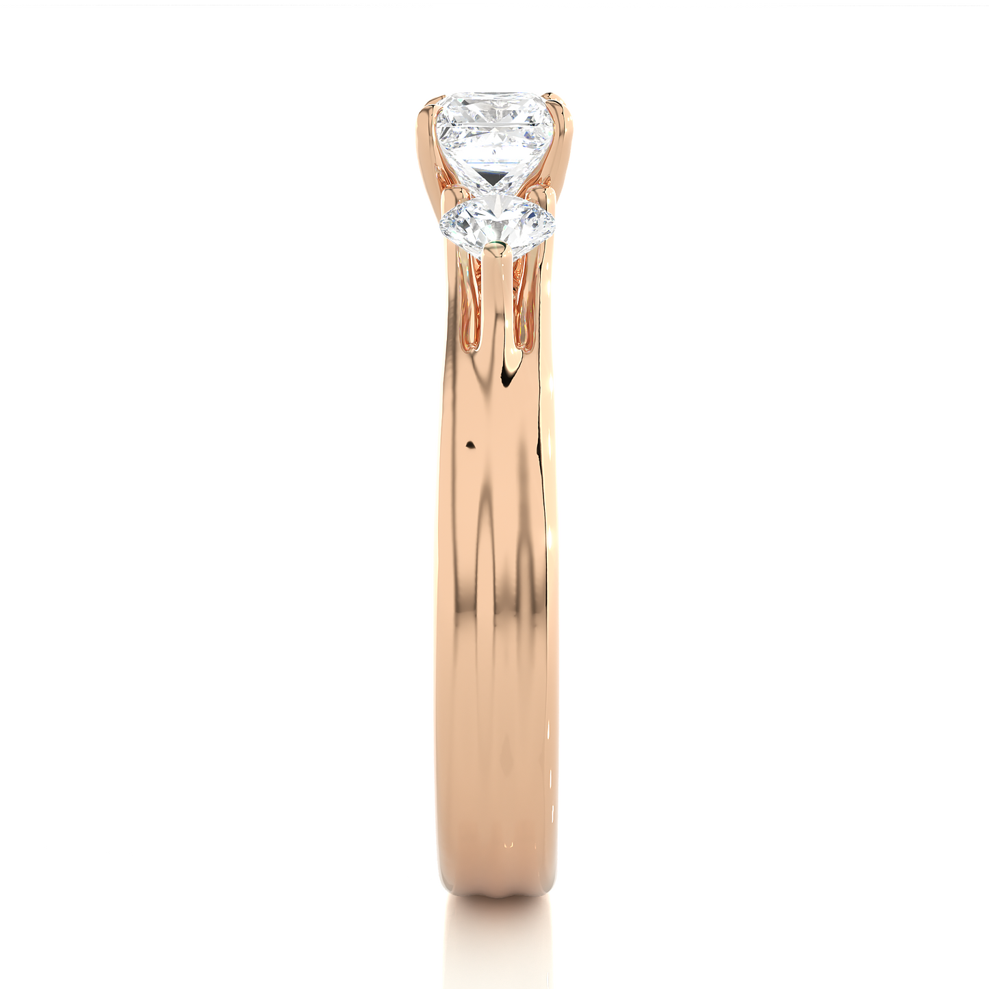 1.11 Ct Princess Cut F-VS1 Lab Grown Diamond Three Stone Engagement Ring/Wedding Ring/F Color/VS Clarity/1 Ct Diamond Ring/CVD Diamond Ring/Princess Cut Diamond/Round Diamond Side Stone/Prong Set/Three Stone Set/10k Gold/14k Gold/18k Gold/Yellow Gold/White Gold/Rose Gold/Anniversary Gift