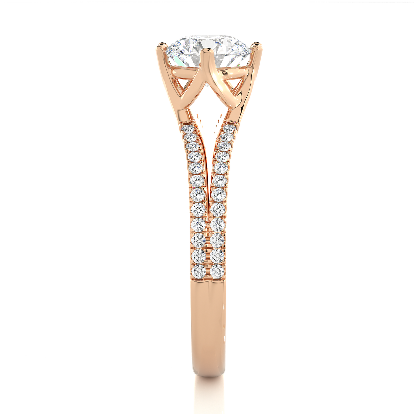 1.08 Ct Round Cut Lab Grown Diamond Split Shank Engagement Ring/Wedding Ring/E Color/VS Clarity/1 Ct Diamond Ring/CVD Diamond Ring/Round Cut Diamond/Round Diamond Side Stone/Four Prong Set/Pave Set/10k Gold/14k Gold/18k Gold/Yellow Gold/White Gold/Rose Gold/Anniversary Gift