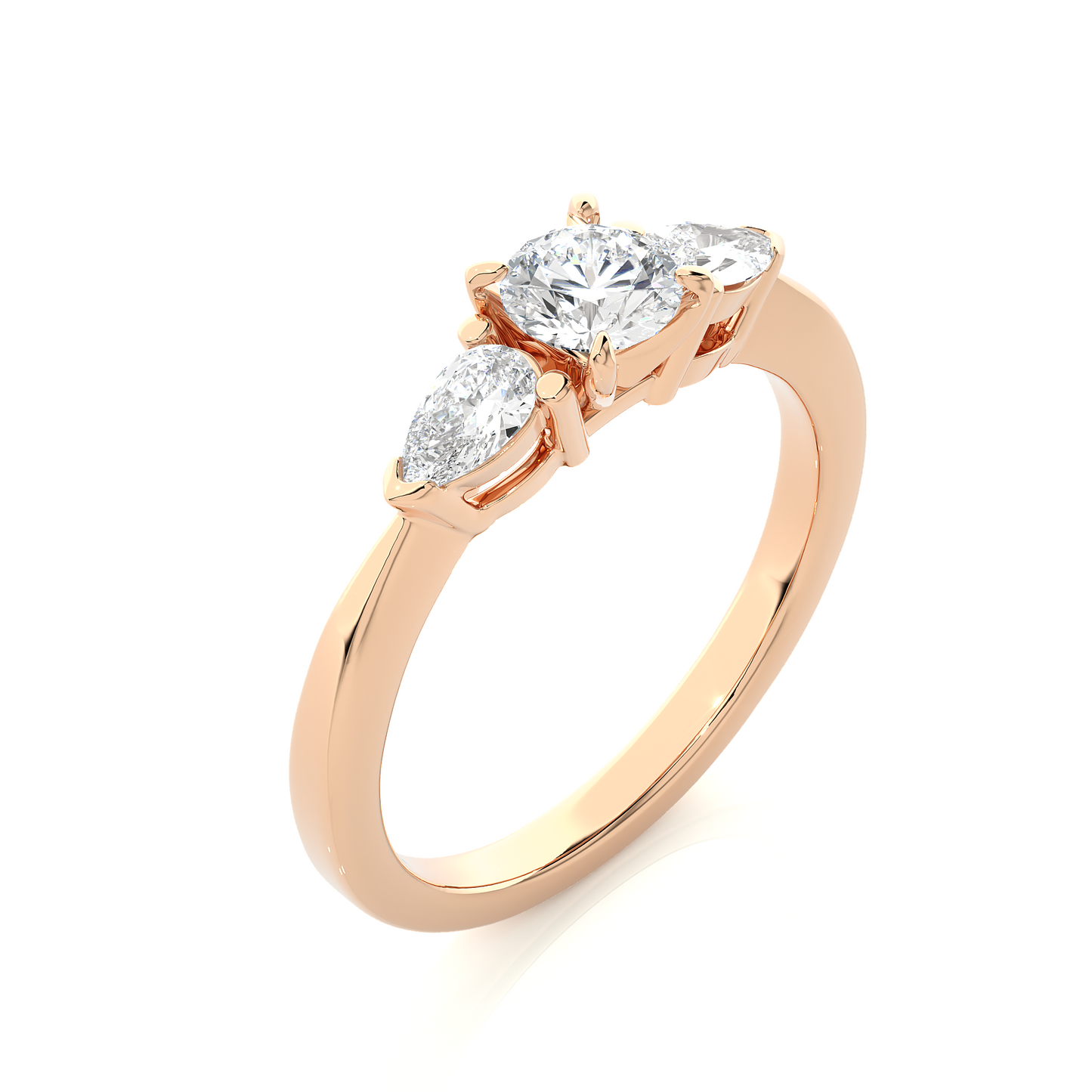 1.16 Ct Round Cut E-VS1 Lab Grown Diamond Three Stone Engagement Ring/Wedding Ring/E Color/VS Clarity/1 Ct Diamond Ring/CVD Diamond Ring/Round Cut Diamond/Pear Diamond Side Stone/Prong Set/Three Stone Set/Halo Set/10k Gold/14k Gold/18k Gold/Yellow Gold/White Gold/Rose Gold/Anniversary Gift