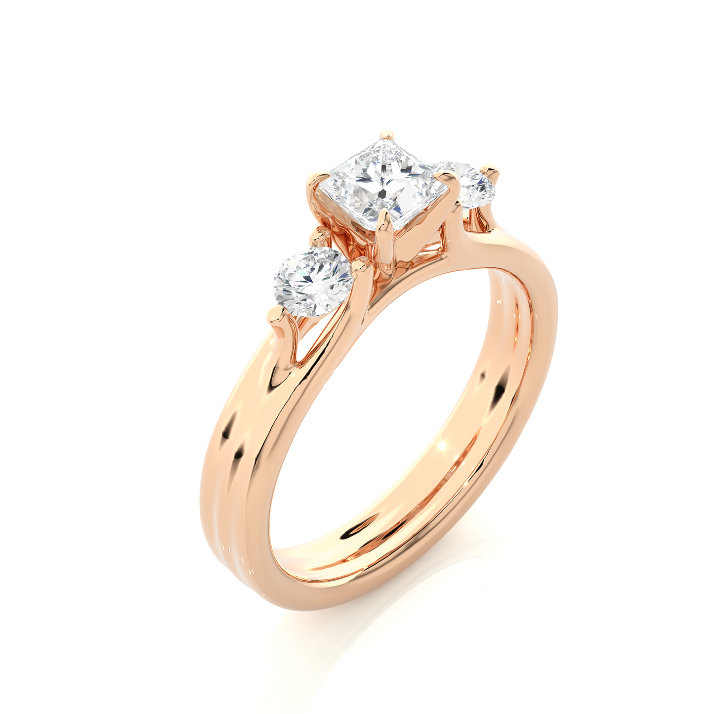 1.11 Ct Princess Cut F-VS1 Lab Grown Diamond Three Stone Engagement Ring/Wedding Ring/F Color/VS Clarity/1 Ct Diamond Ring/CVD Diamond Ring/Princess Cut Diamond/Round Diamond Side Stone/Prong Set/Three Stone Set/10k Gold/14k Gold/18k Gold/Yellow Gold/White Gold/Rose Gold/Anniversary Gift