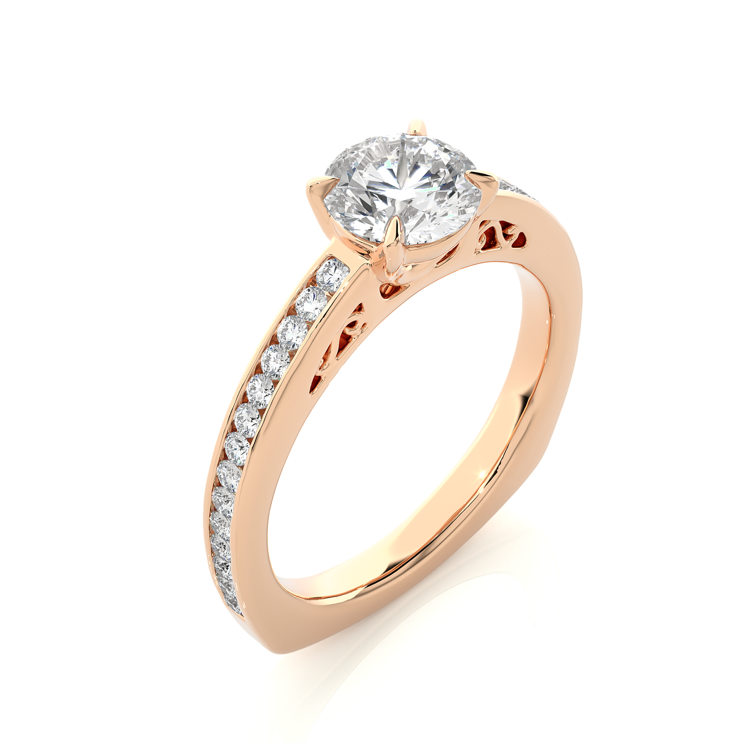 1.46 Ct Round Cut E-VS Lab Grown Diamond Engagement Ring/Wedding Ring/E Color/VS Clarity/1 Ct Diamond Ring/CVD Diamond Ring/Round Cut Diamond/Round Diamond Side Stone/Prong Set/Pave Set/10k Gold/14k Gold/18k Gold/Yellow Gold/White Gold/Rose Gold/Anniversary Gift