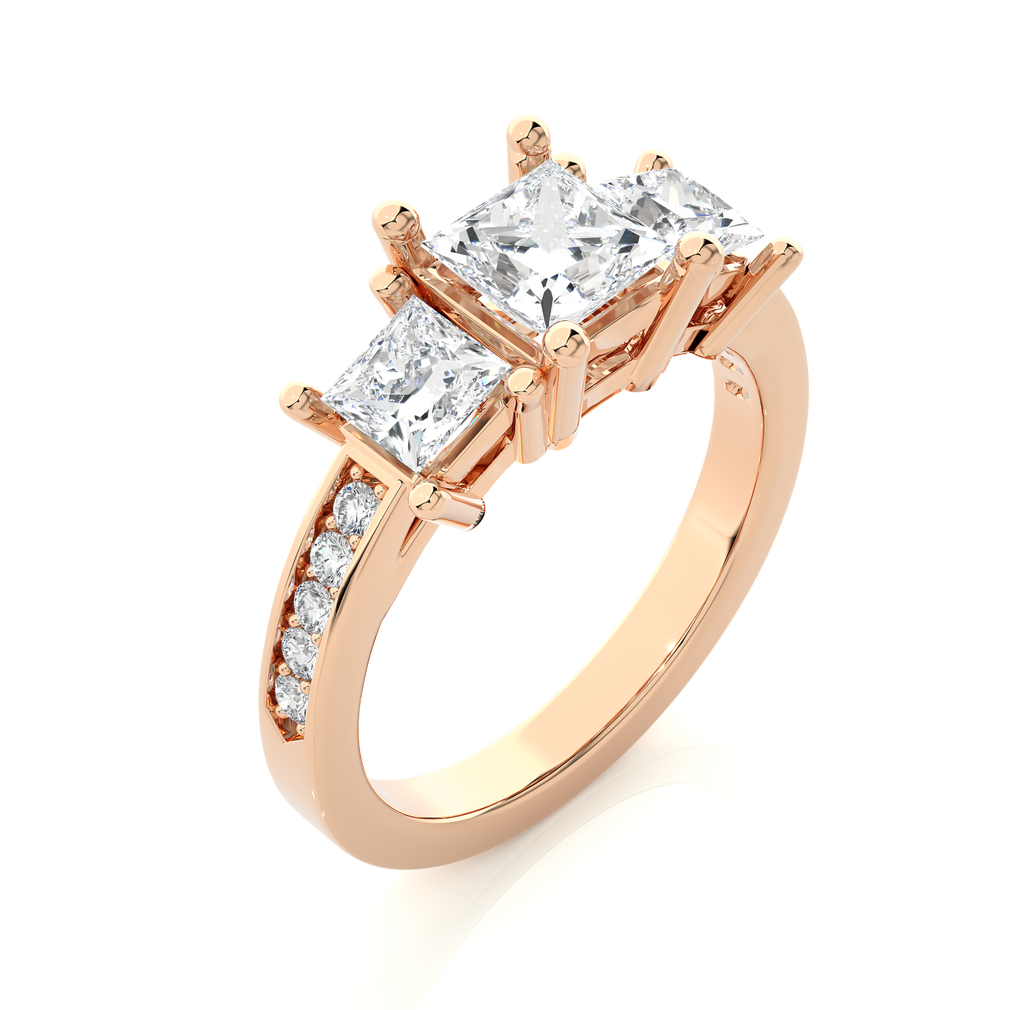 1.44 Ct Princess Cut Lab Grown Diamond Three Stone Gold Engagement Ring/Wedding Ring/F Color/VS Clarity/1 Ct Diamond Ring/CVD Diamond Ring/Princess Cut Diamond/Round Diamond Side Stone/Prong Set/Three Stone Set/Pave Set/10k Gold/14k Gold/18k Gold/Yellow Gold/White Gold/Rose Gold/Anniversary Gift