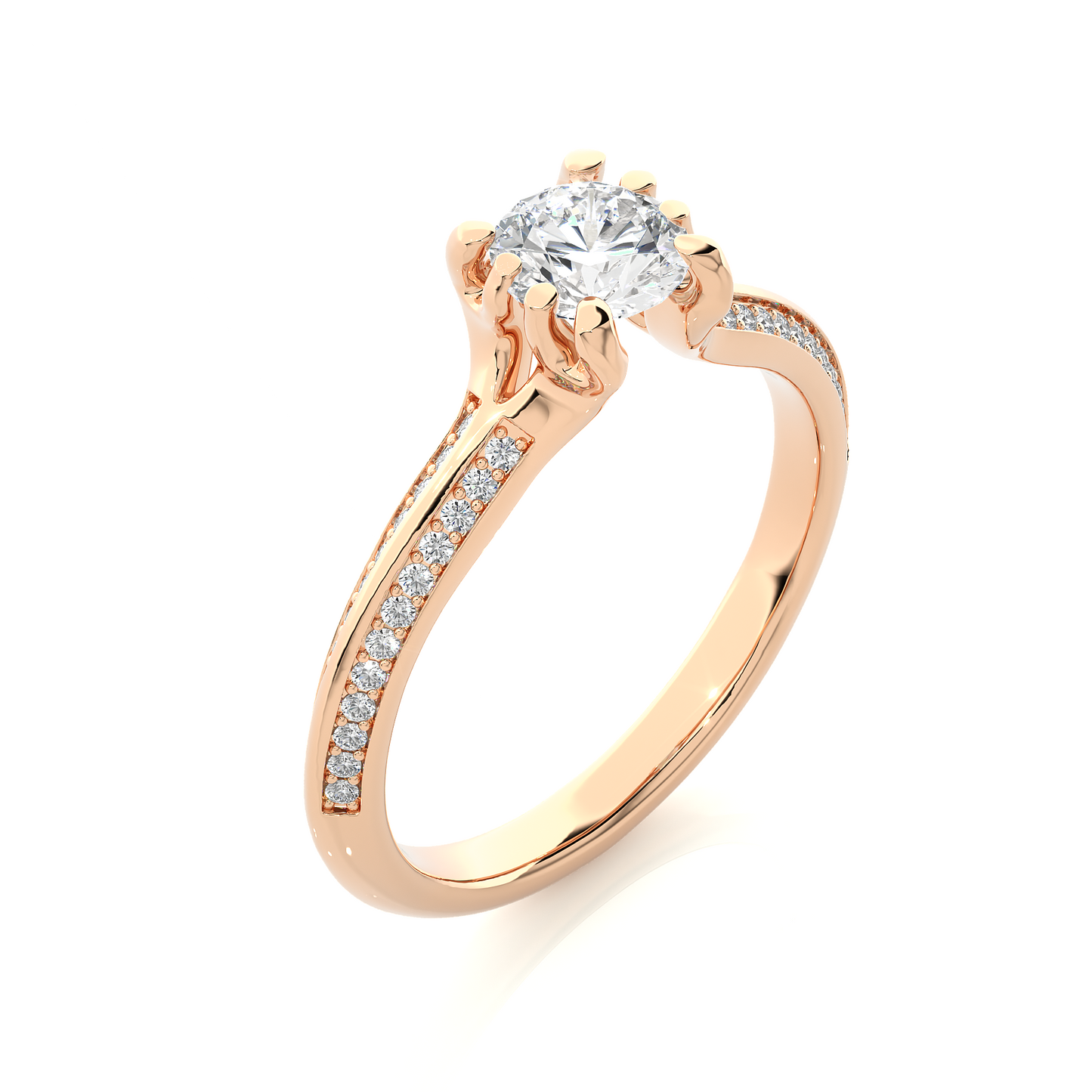 0.65 CT Round Cut Lab Grown Diamond Engagement Ring in Knife Edge Shank With Pave Setting/Wedding Ring/F Color/VS Clarity/1 Ct Diamond Ring/CVD Diamond Ring/Round Cut Diamond/Round Diamond Side Stone/Eight Prong Set/Pave Set/10k Gold/14k Gold/18k Gold/Yellow Gold/White Gold/Rose Gold/Anniversary Gift