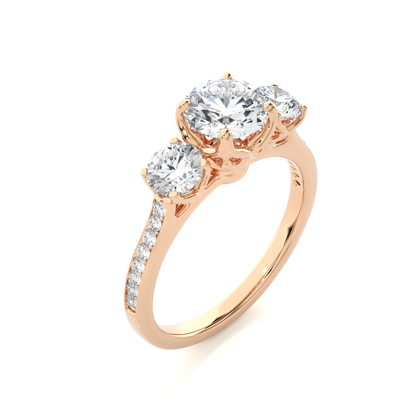 1.55 Ct Round Cut E-VS1 Lab Grown Diamond Three Stone Engagement Ring With Pave/Wedding Ring/E Color/VS Clarity/1 Ct Diamond Ring/CVD Diamond Ring/Round Cut Diamond/Round Diamond Side Stone/Prong Set/Three Stone Set/Pave Set/10k Gold/14k Gold/18k Gold/Yellow Gold/White Gold/Rose Gold/Anniversary Gift