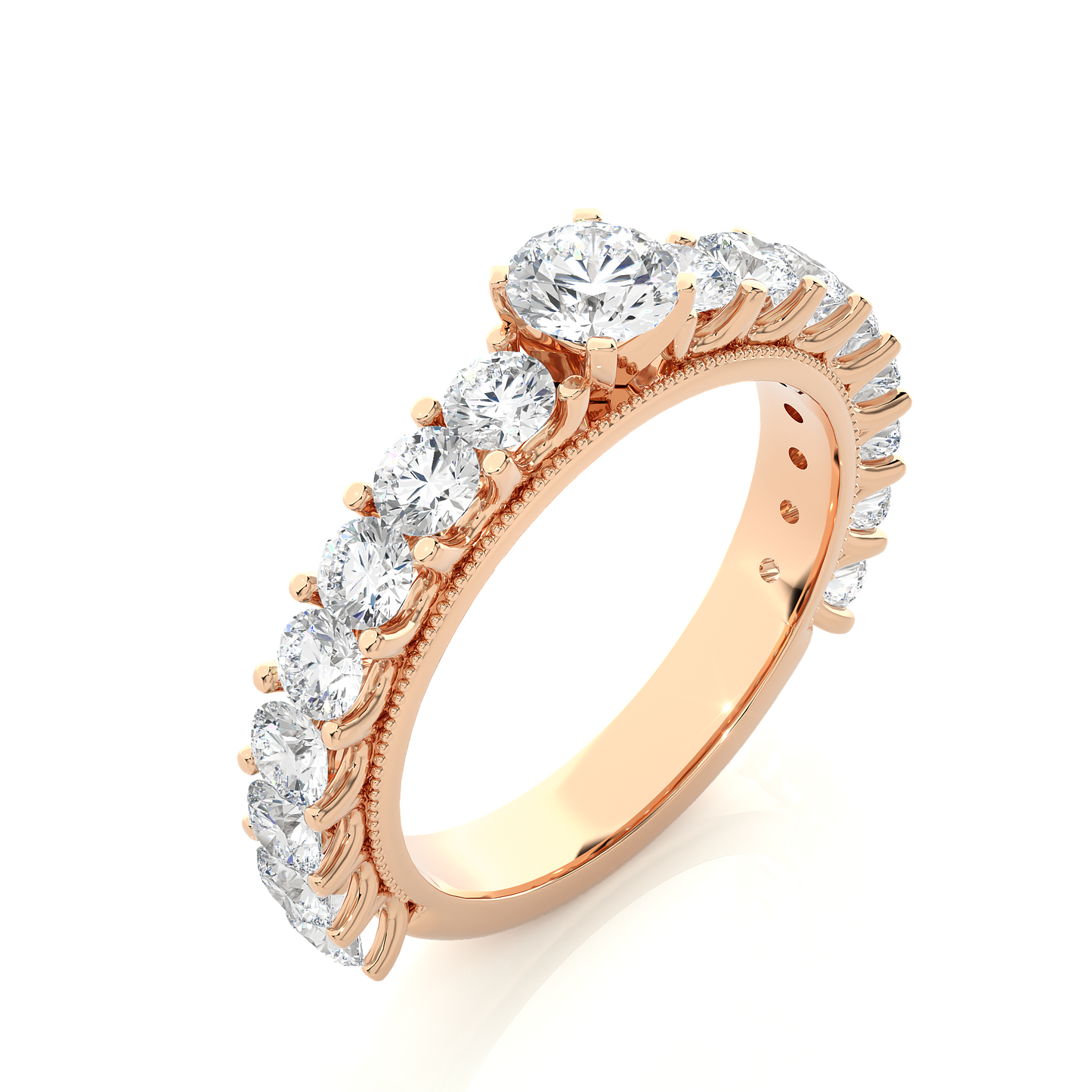 0.5 CT Round Cut Lab Grown Diamond Engagement Ring in Pave Setting/Wedding Ring/E Color/VS Clarity/1 Ct Diamond Ring/CVD Diamond Ring/Round Cut Diamond/Round Diamond Side Stone/Prong Set/Pave Set/10k Gold/14k Gold/18k Gold/Yellow Gold/White Gold/Rose Gold/Anniversary Gift